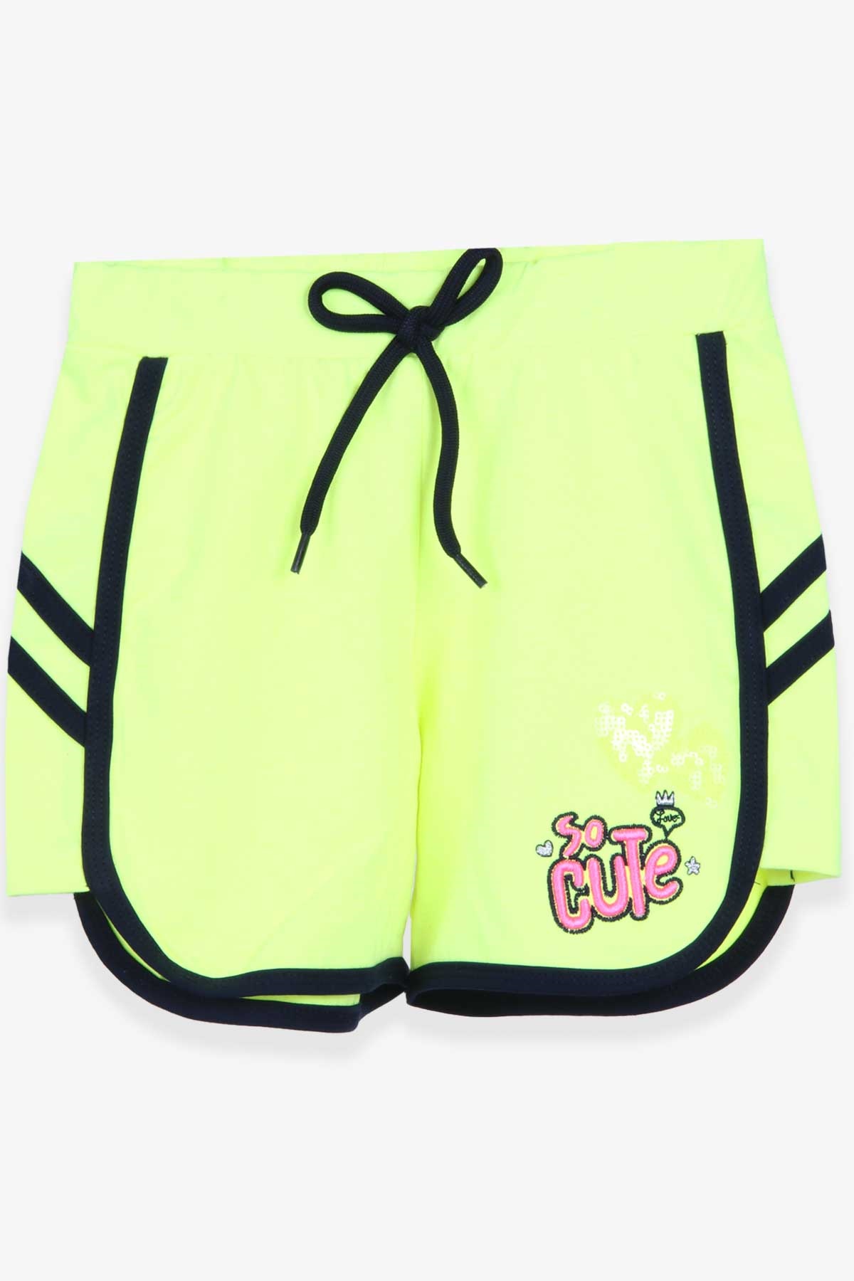 Breeze Kız Çocuk Şort Pullu Kalpli Neon Yeşil (3-7 Yaş)