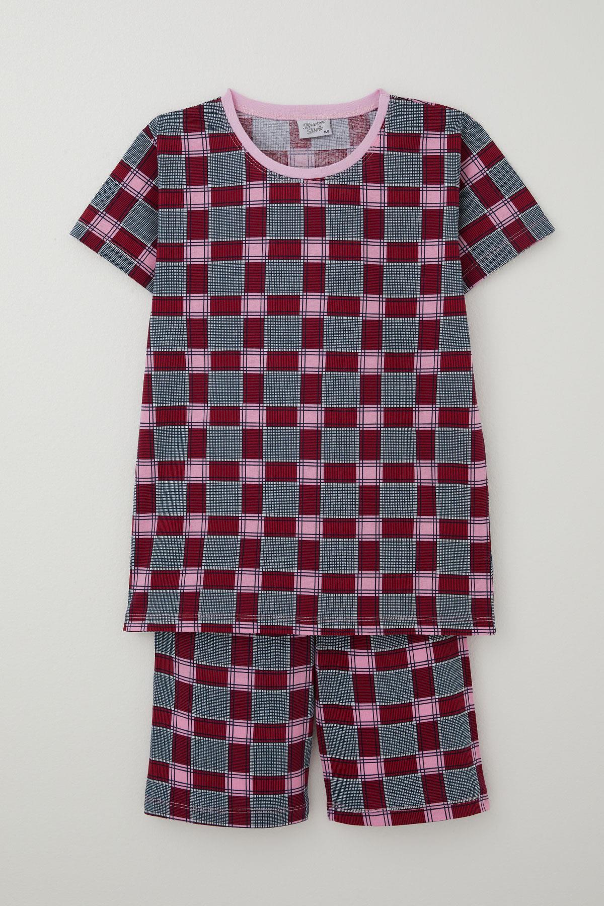 Breeze Kız Çocuk Şortlu Pijama Takımı Ekose Desenli Karışık Renk (10-14 Yaş)