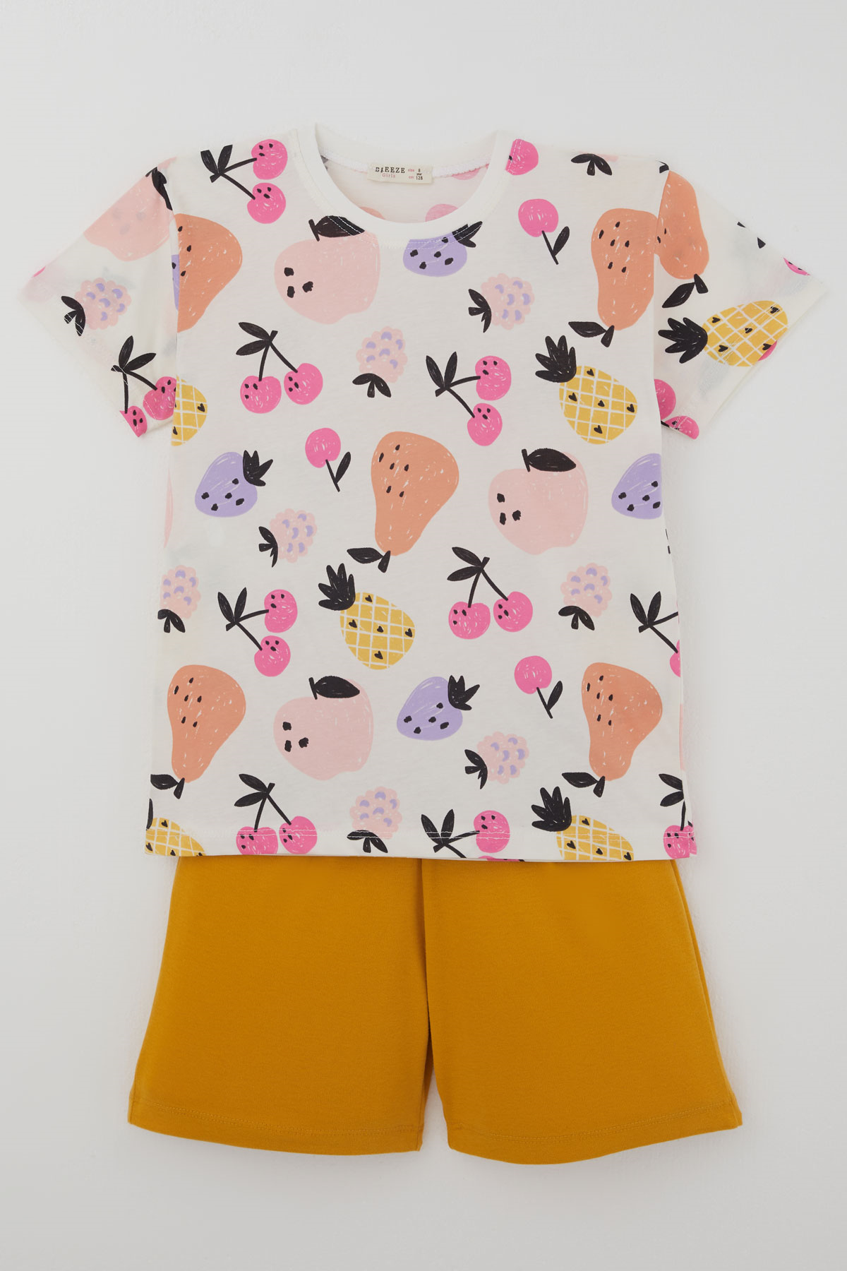 Breeze Kız Çocuk Şortlu Pijama Takımı Neşeli Meyveler Ekru (4-8 Yaş)
