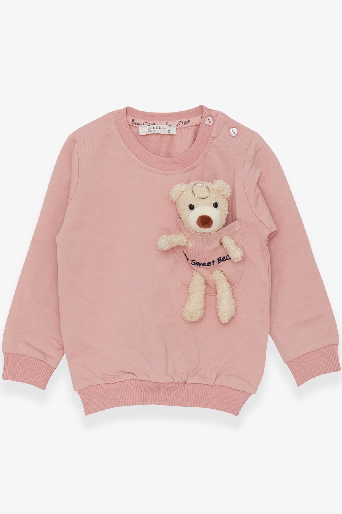 Breeze Kız Çocuk Sweatshirt Ayıcık Aksesuarlı Somon (1.5-5 Yaş)