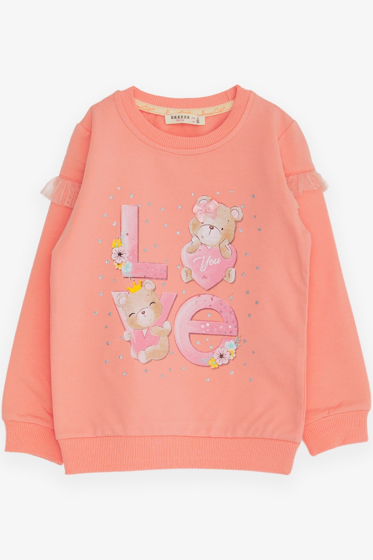 Breeze Kız Çocuk Sweatshirt Ayıcık Baskılı Somon (1-4 Yaş)