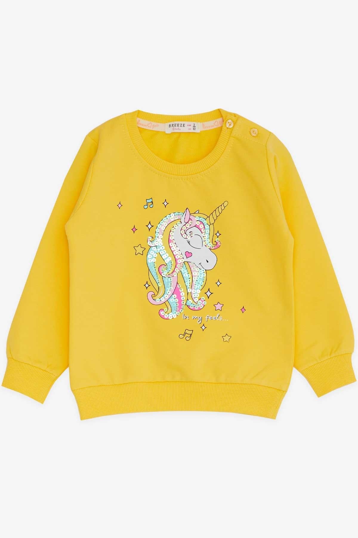 Breeze Kız Çocuk Sweatshirt Baskılı Pullu Unicorn Sarı (2-6 Yaş)