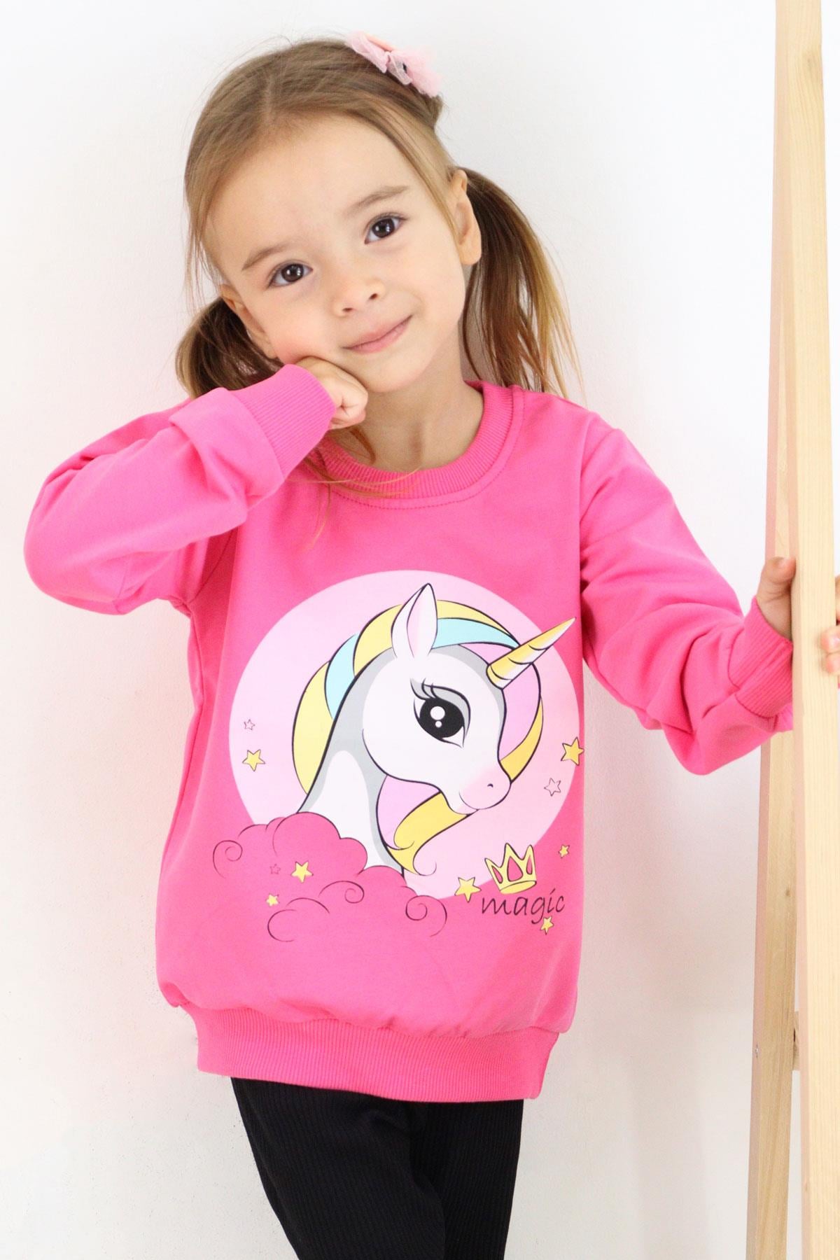 Breeze Kız Çocuk Sweatshirt Baskılı Unicorn Pembe (1.5-3 Yaş)