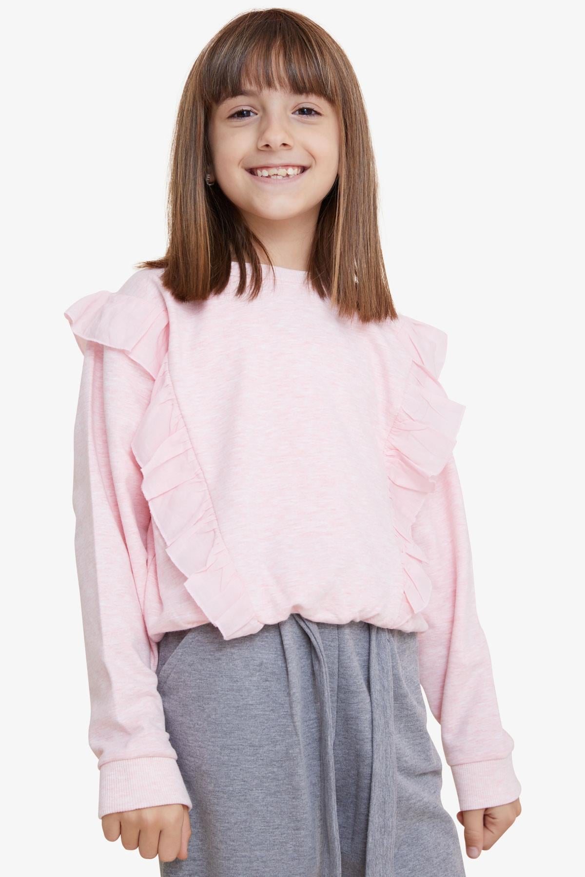Breeze Kız Çocuk Sweatshirt Beli Lastikli Somon Melanj (4-8 Yaş)