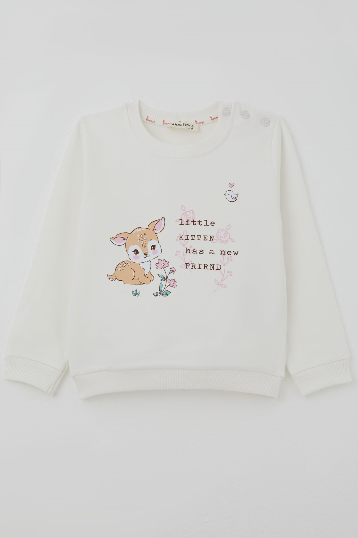 Breeze Kız Çocuk Sweatshirt Dostluk Temalı Sevimli Hayvancıklar Baskılı Ekru (1.5-5 Yaş)