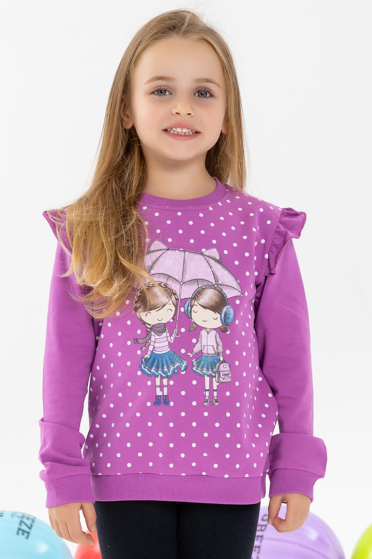 Breeze Kız Çocuk Sweatshirt Dostluk Temalı Eflatun (2 Yaş)