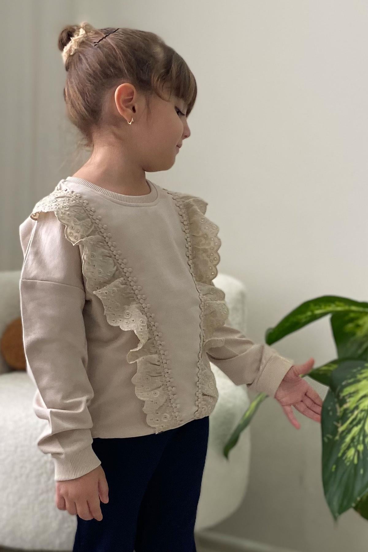 Breeze Kız Çocuk Sweatshirt Güpürlü Bej (1.5-2 Yaş)