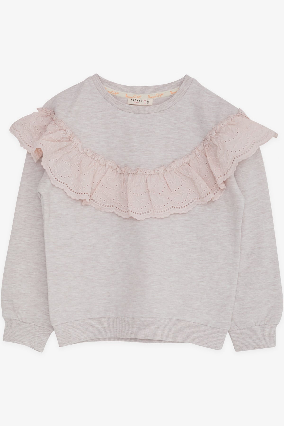 Breeze Kız Çocuk Sweatshirt Güpürlü Bej Melanj (6-12 Yaş)