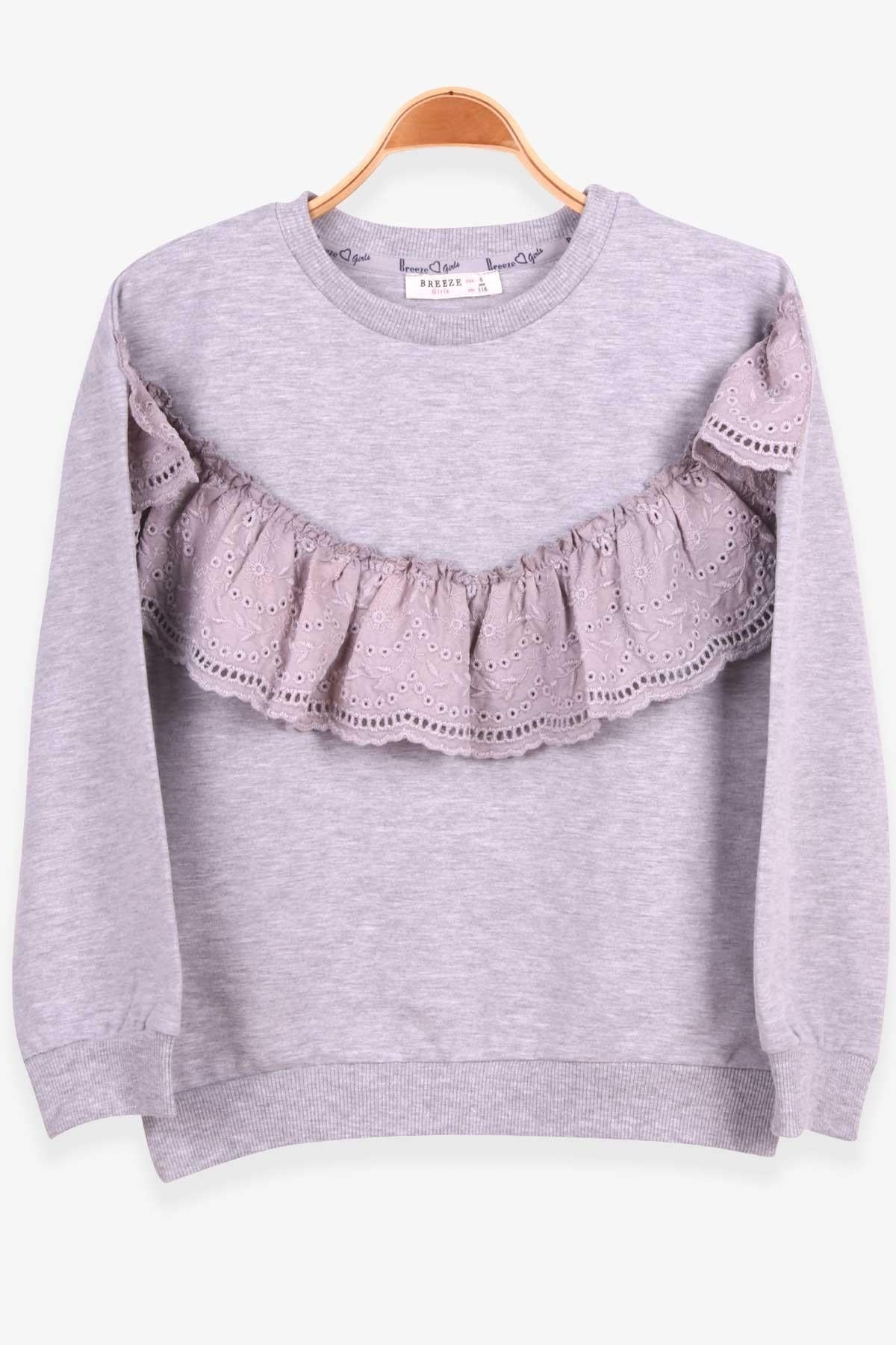 Breeze Kız Çocuk Sweatshirt Güpürlü Gri Melanj (6-12 Yaş)