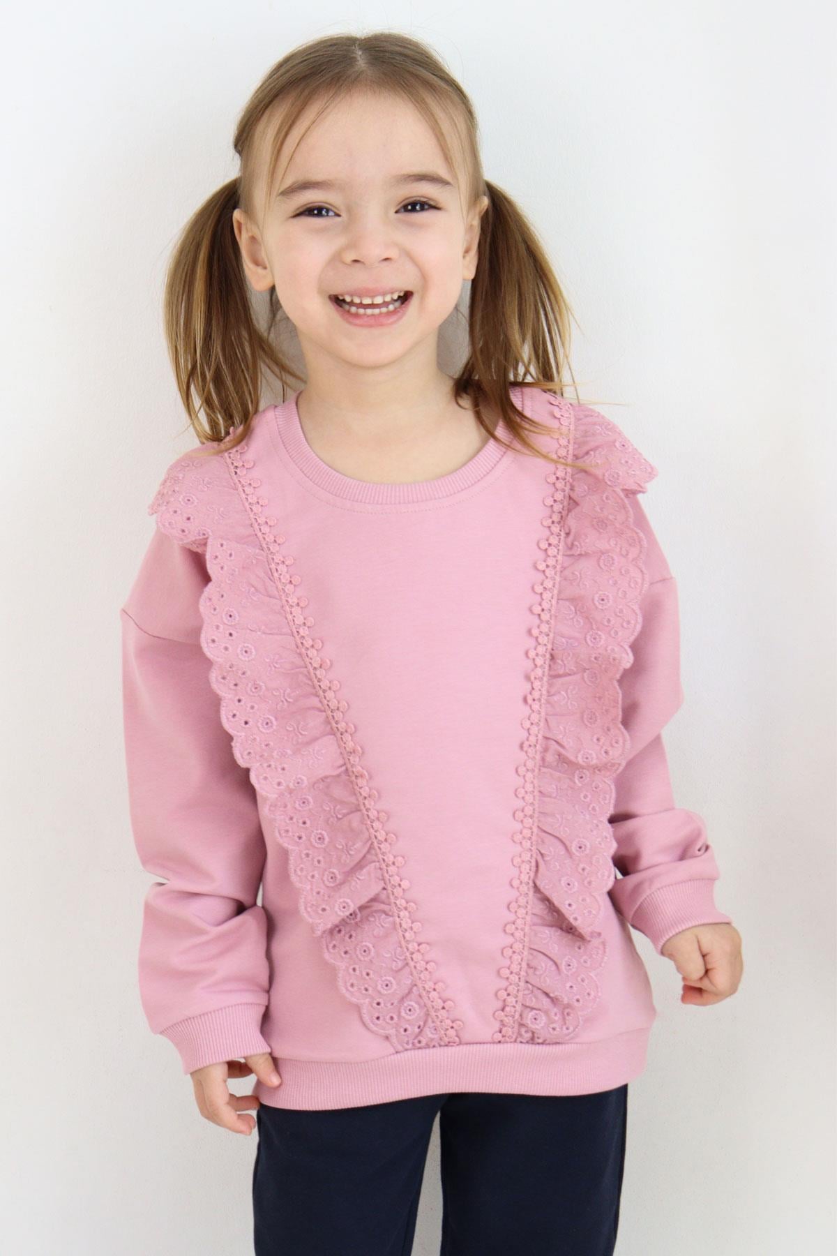 Breeze Kız Çocuk Sweatshirt Güpürlü Gülkurusu (1.5-5 Yaş)