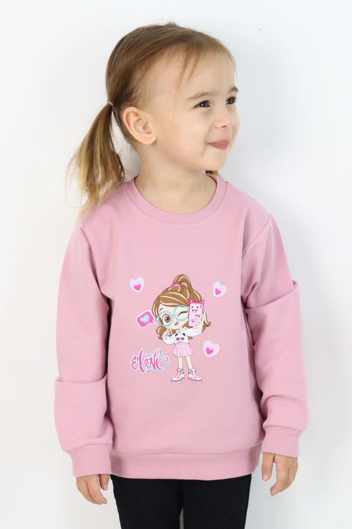 Breeze Kız Çocuk Sweatshirt Havalı Kız Baskılı Gülkurusu (1.5-3 Yaş)