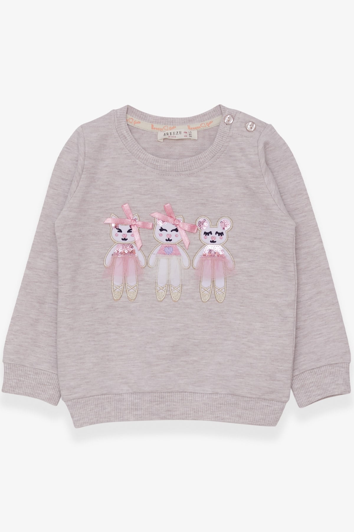 Breeze Kız Çocuk Sweatshirt Hayvancık Baskılı Bej Melanj (1.5-5 Yaş)