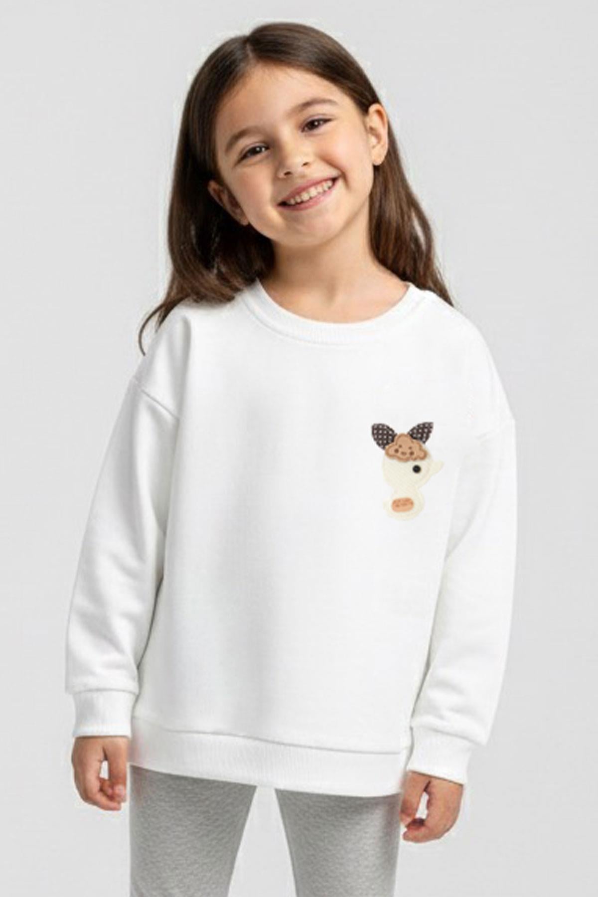 Breeze Kız Çocuk Sweatshirt Mutlu Bulut & Sevimli Civciv Aksesuar Detaylı Ekru (2-6 Yaş)