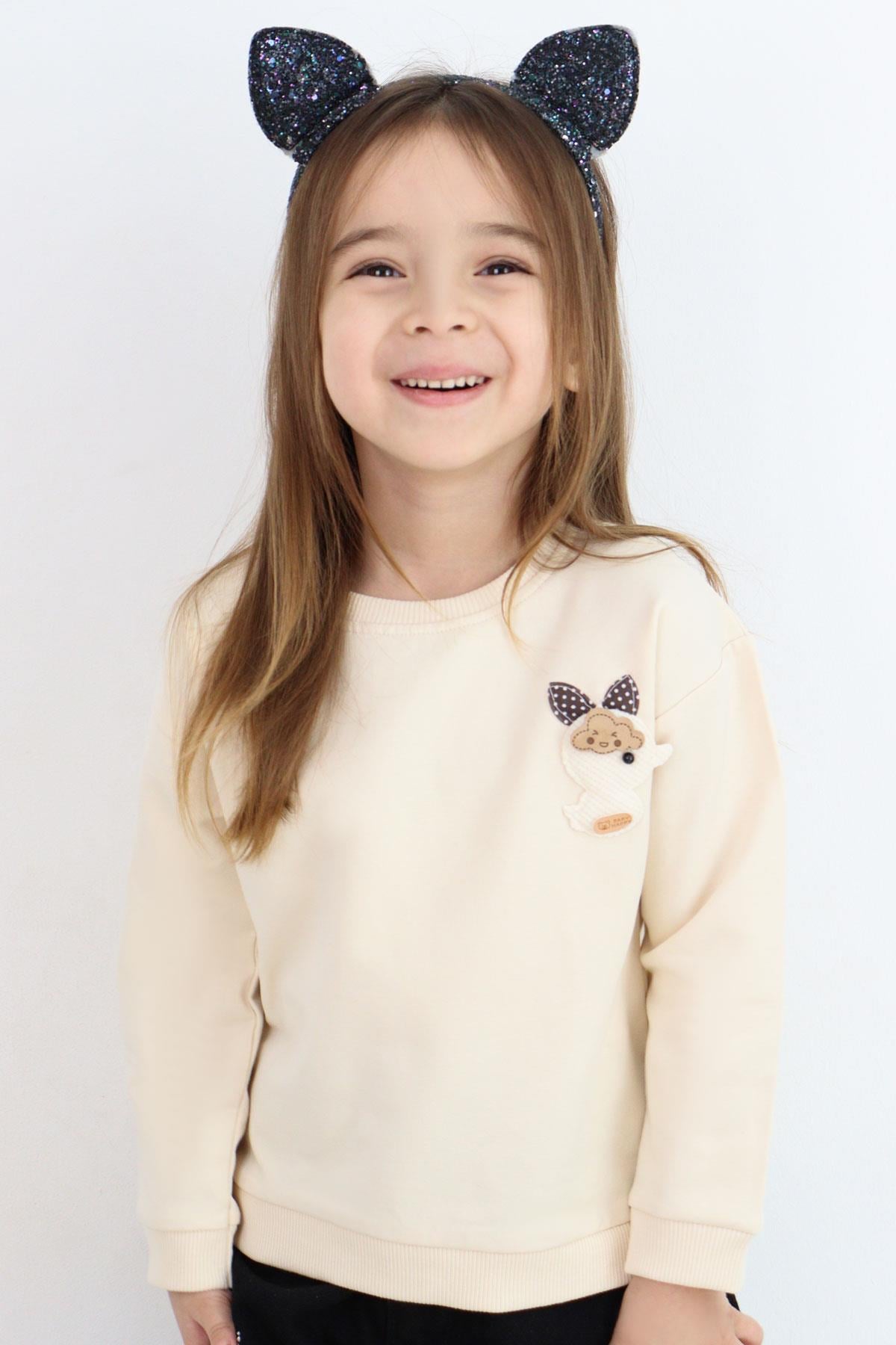 Breeze Kız Çocuk Sweatshirt Mutlu Bulut & Sevimli Civciv Aksesuar Detaylı Krem (2-6 Yaş)