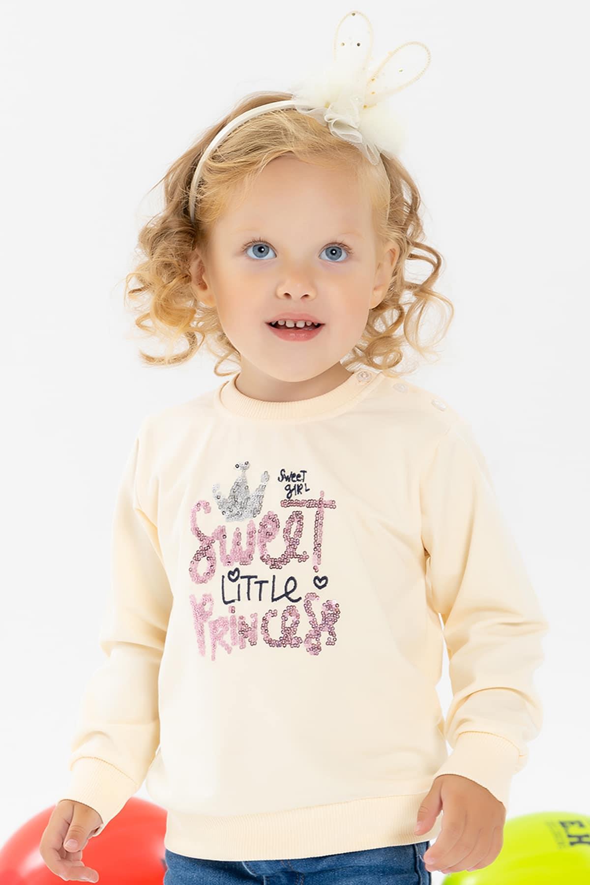 Breeze Kız Çocuk Sweatshirt Nakışlı Pullu Krem (1-3 Yaş)