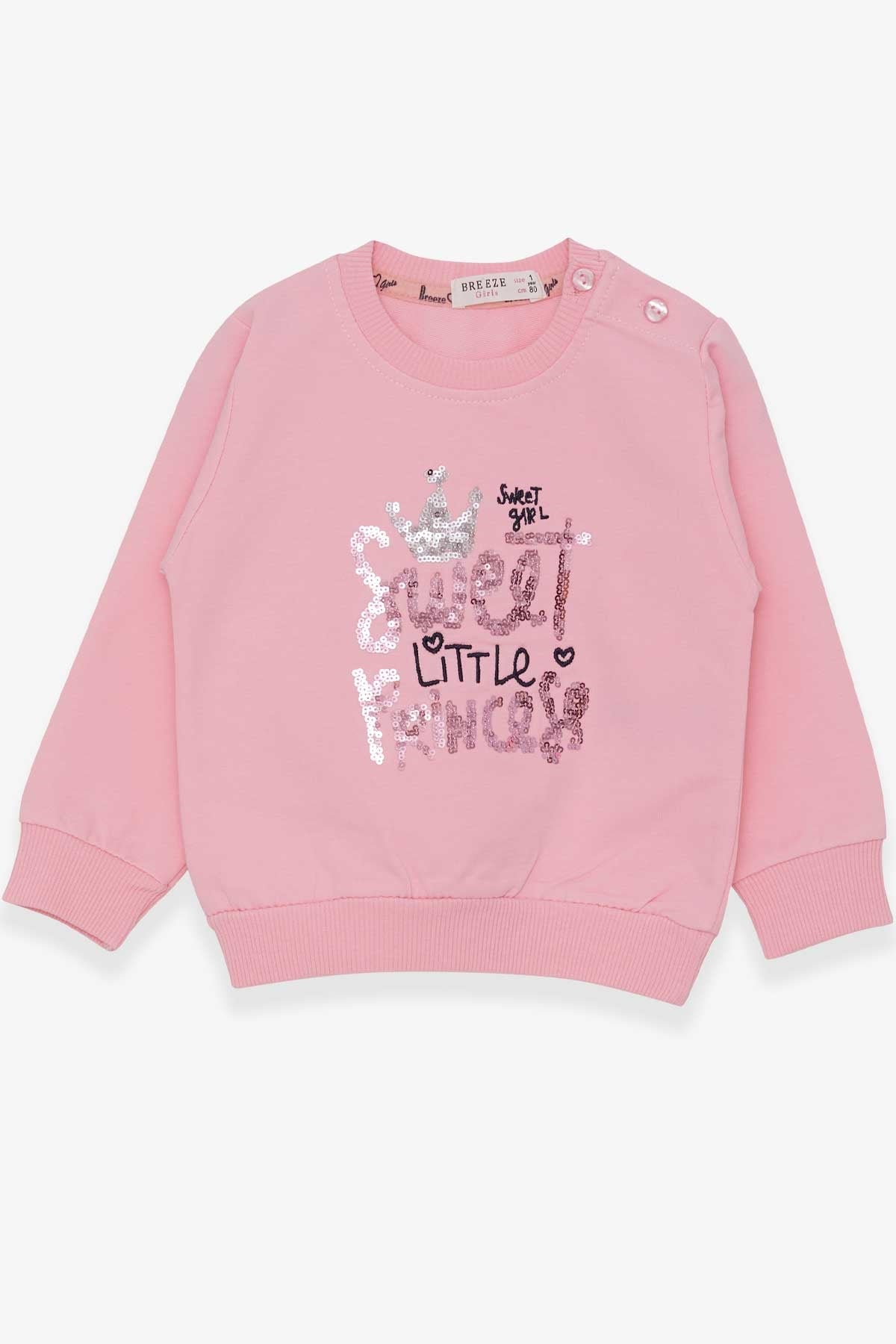 Breeze Kız Çocuk Sweatshirt Nakışlı Pullu Pudra (1-4 Yaş)