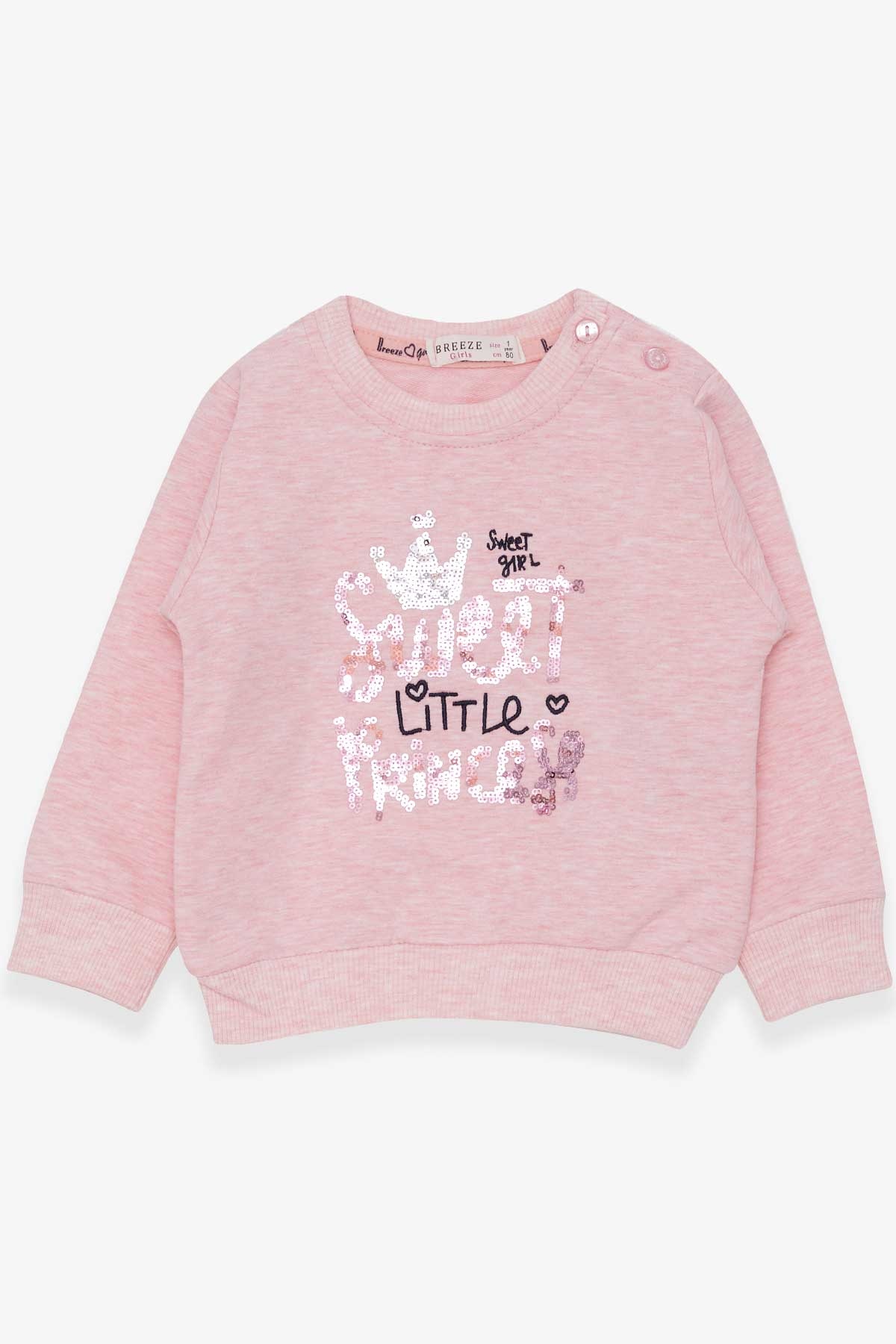Breeze Kız Çocuk Sweatshirt Nakışlı Pullu Somon Melanj (1-4 Yaş)