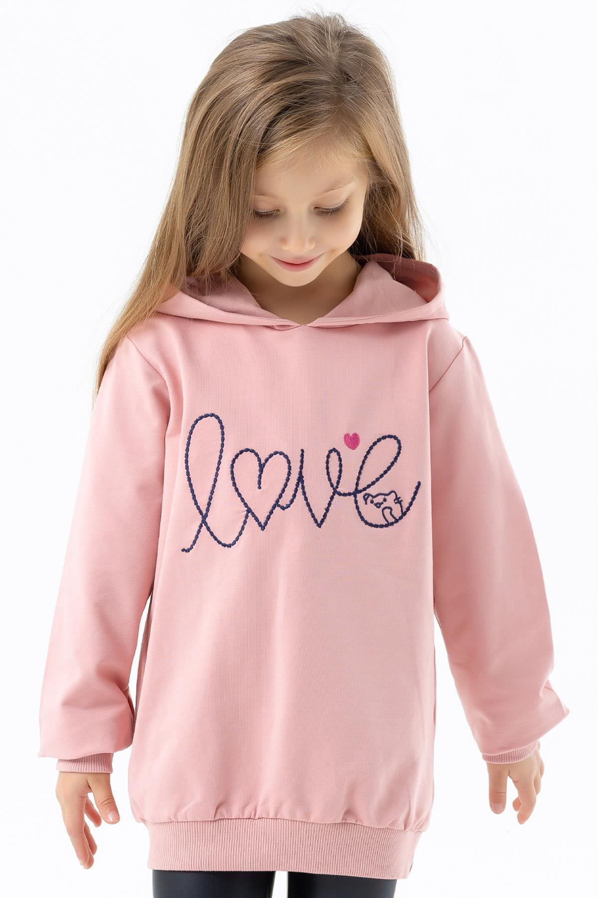 Breeze Kız Çocuk Sweatshirt Nakışlı Yazı Baskılı Pudra (2-6 Yaş)