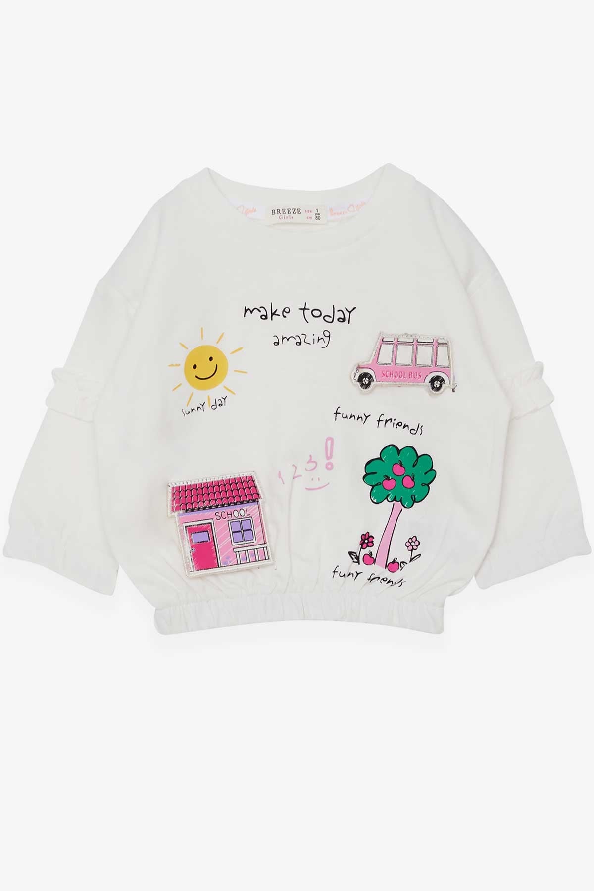 Breeze Kız Çocuk Sweatshirt Okul Temalı Ekru (1-4 Yaş)