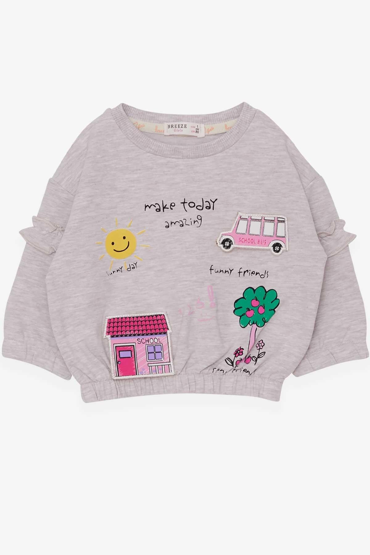 Breeze Kız Çocuk Sweatshirt Okul Temalı Bej Melanj (1-4 Yaş)