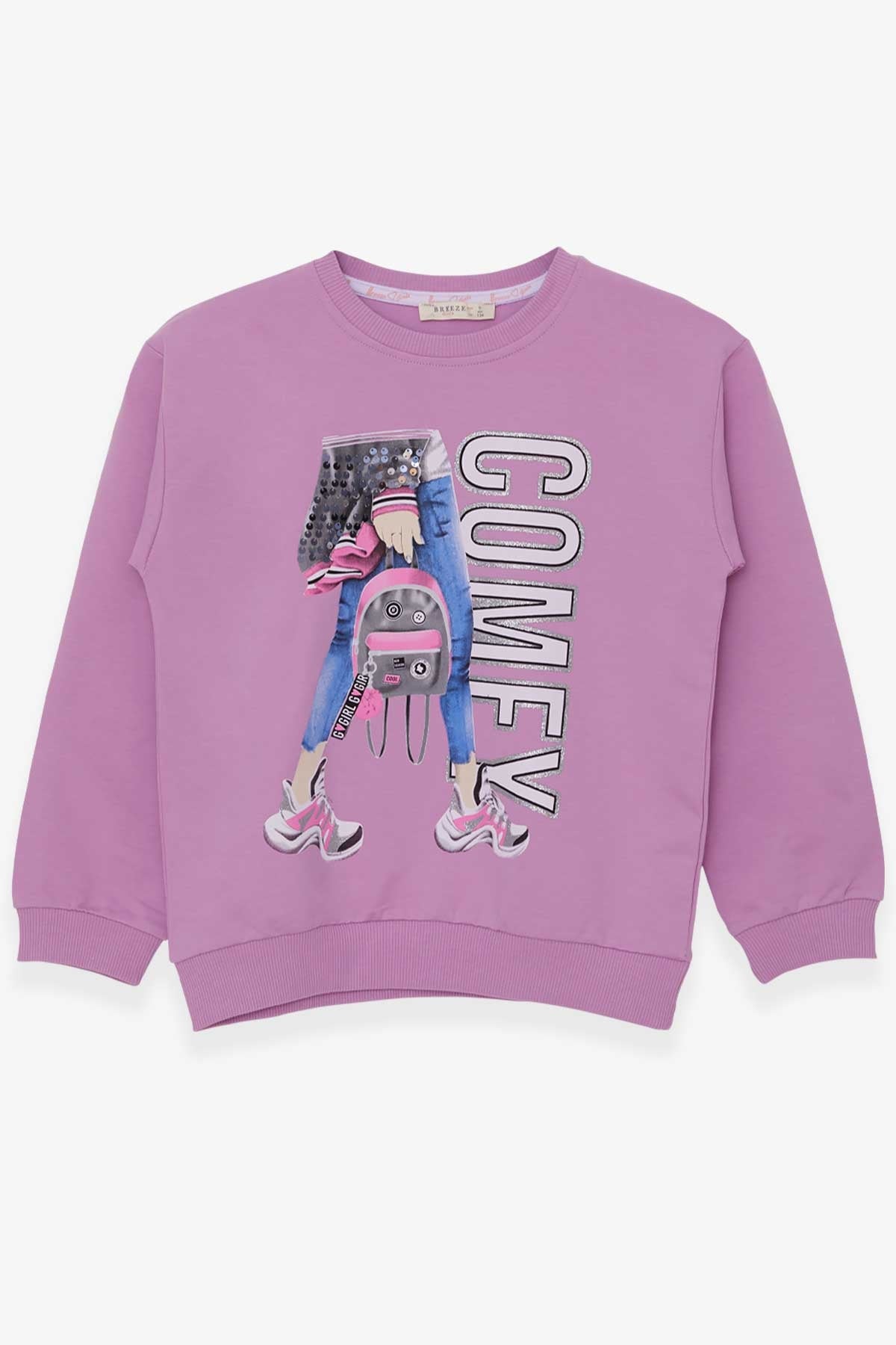 Breeze Kız Çocuk Sweatshirt Pullu Baskılı Eflatun (9-14 Yaş)