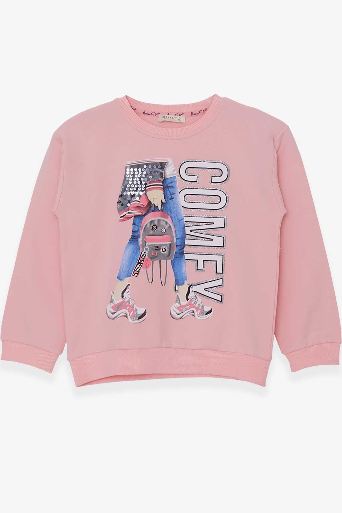 Breeze Kız Çocuk Sweatshirt Pullu Baskılı Pudra (9-14 Yaş)