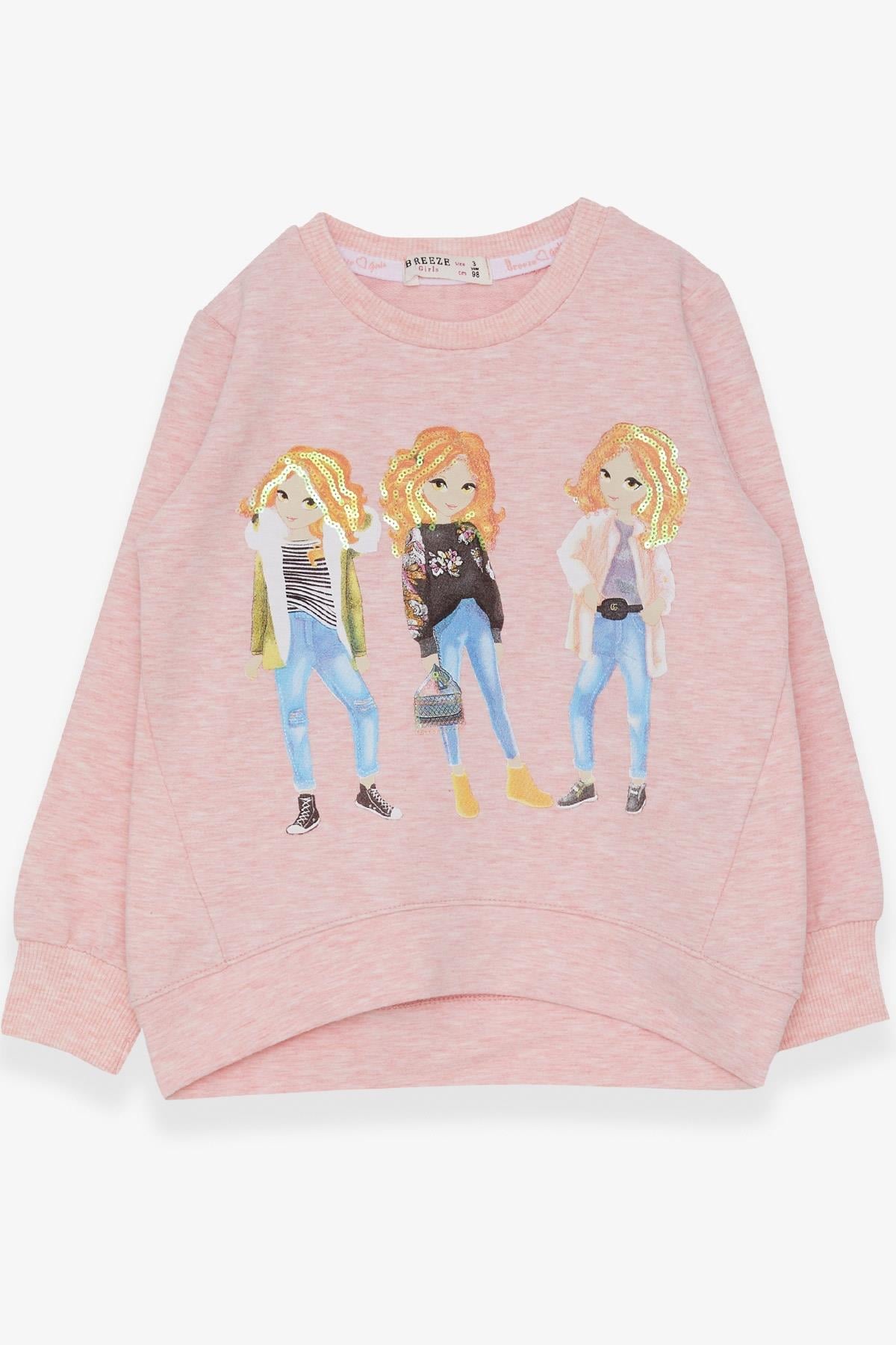 Breeze Kız Çocuk Sweatshirt Pullu Kız Baskılı Somon Melanj (3-8 Yaş)