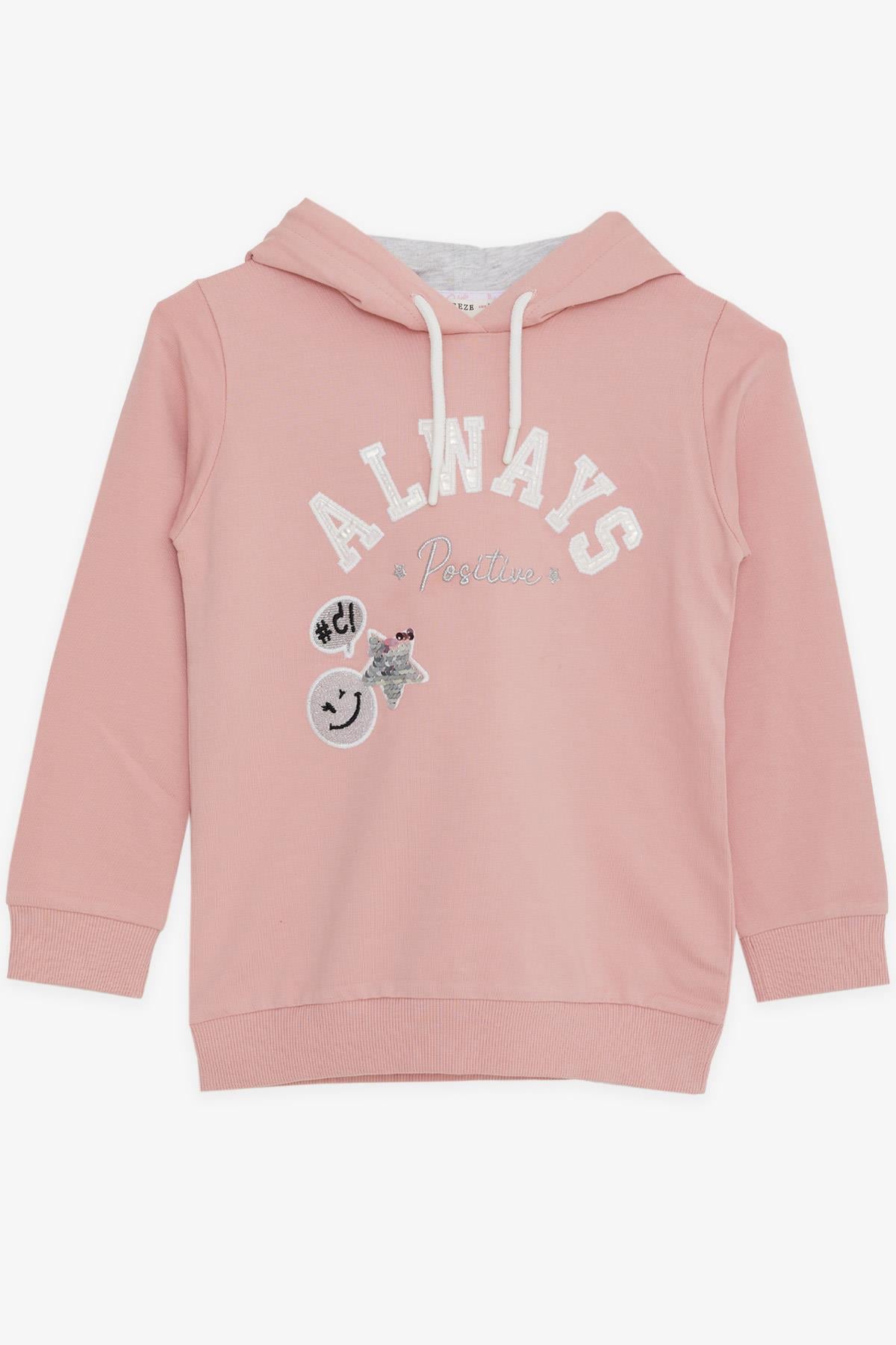 Breeze Kız Çocuk Sweatshirt Pullu Simli Gülenyüz Baskılı Gülkurusu (4-9 Yaş)