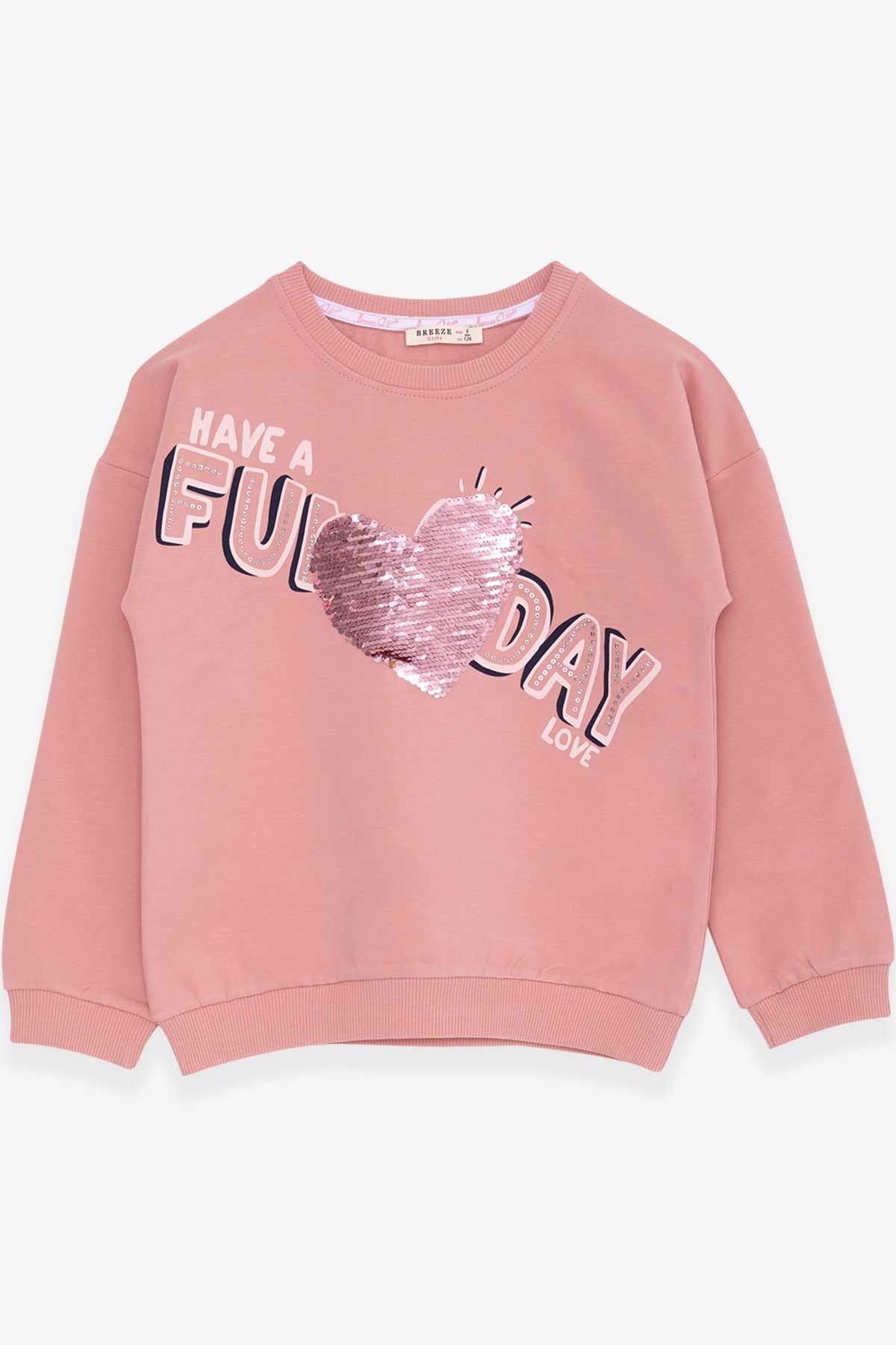 Breeze Kız Çocuk Sweatshirt Pullu Yazı Baskılı Gülkurusu (4-8 Yaş)