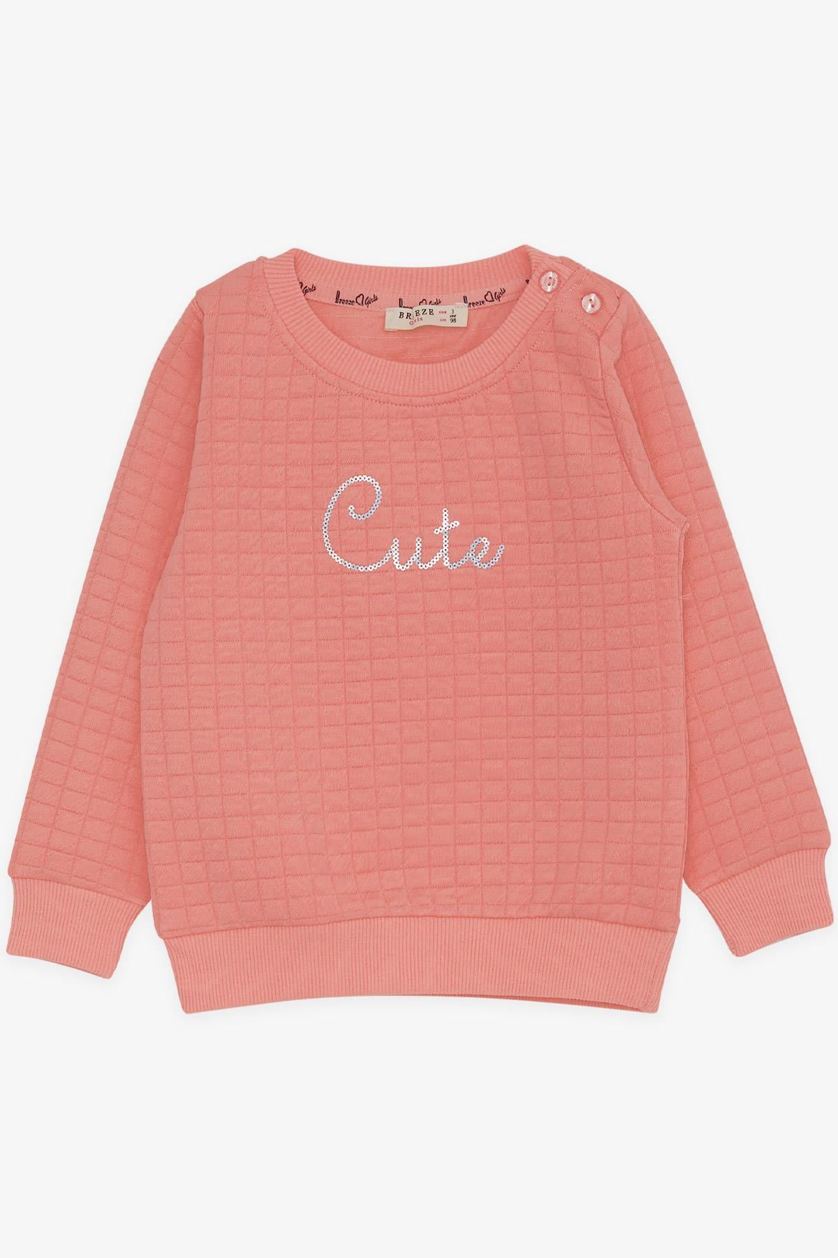 Breeze Kız Çocuk Sweatshirt Pullu Yazı Baskılı Somon (1.5-5 Yaş)