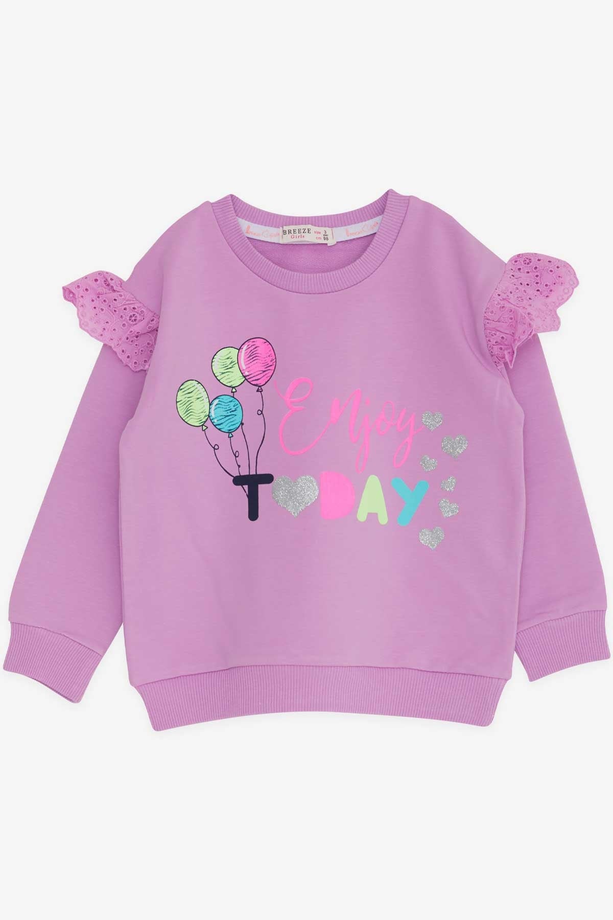 Breeze Kız Çocuk Sweatshirt Renkli Baloncuk Baskılı Simli Eflatun (2-6 Yaş)