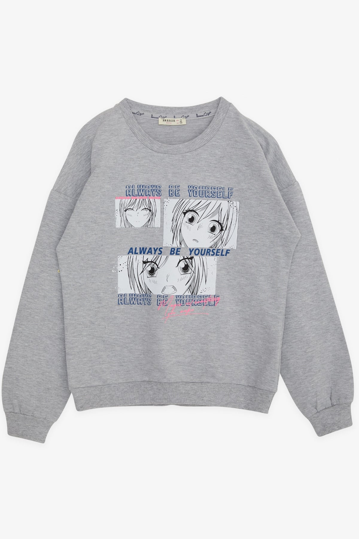 Breeze Kız Çocuk Sweatshirt Şaşkın Kız Baskılı Gri Melanj (9-14 Yaş)