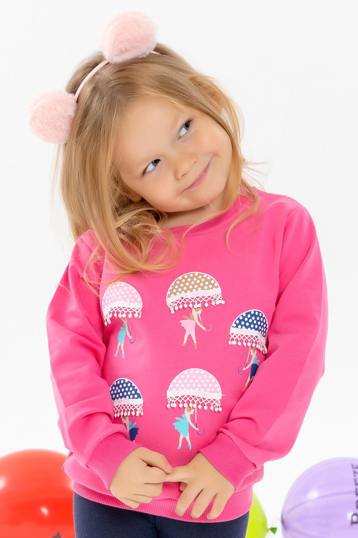 Breeze Kız Çocuk Sweatshirt Şemsiyeli Kız Baskılı Pembe (1.5-5 Yaş)