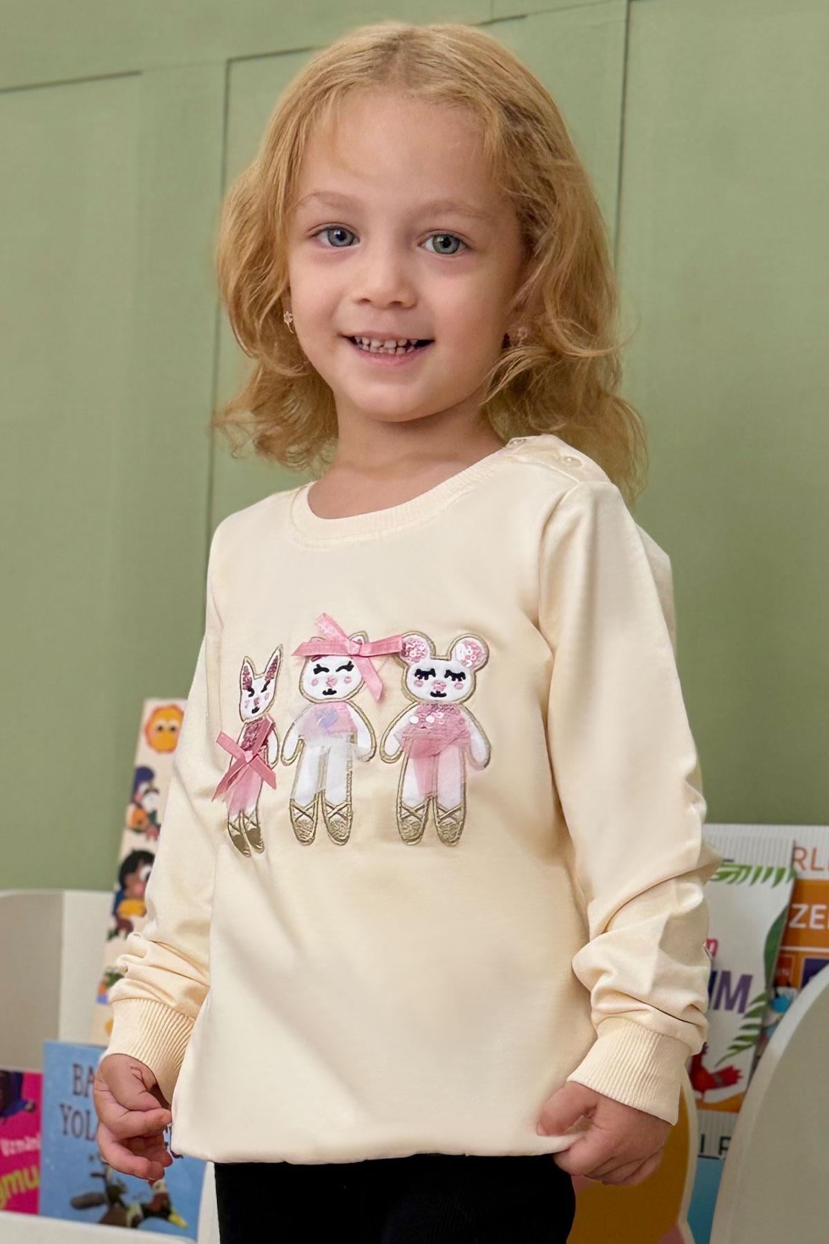 Breeze Kız Çocuk Sweatshirt Sevimli Hayvancıklar Baskılı Krem (1.5-5 Yaş)