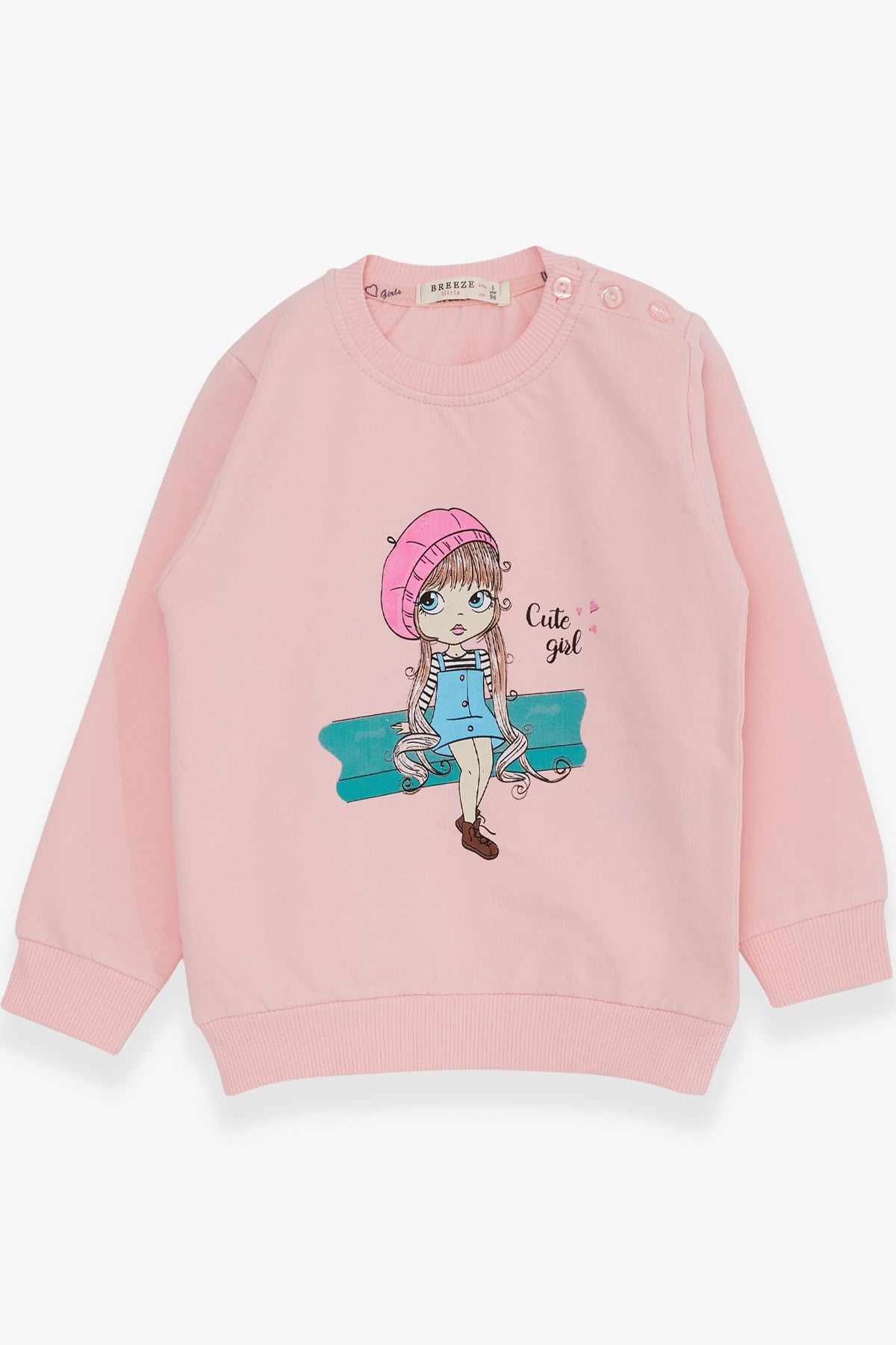 Breeze Kız Çocuk Sweatshirt Sevimli Kız Baskılı Pudra (1.5-5 Yaş)