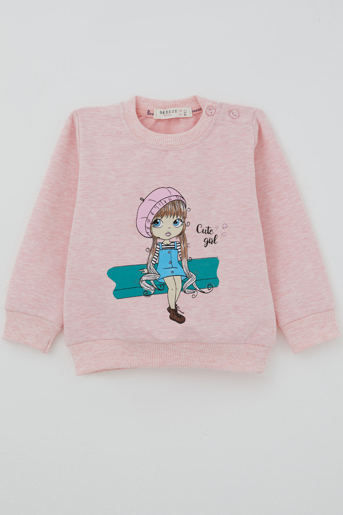 Breeze Kız Çocuk Sweatshirt Sevimli Kız Baskılı Somon Melanj (1.5-5 Yaş)