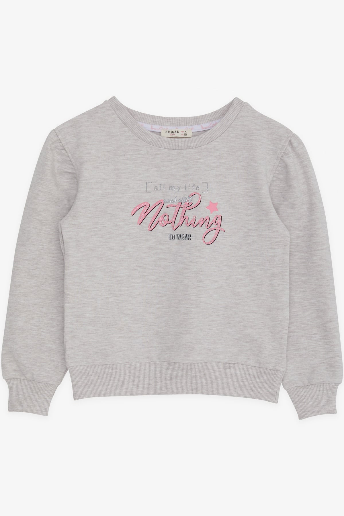 Breeze Kız Çocuk Sweatshirt Simli Yazı Baskılı Bej Melanj (8-14 Yaş)