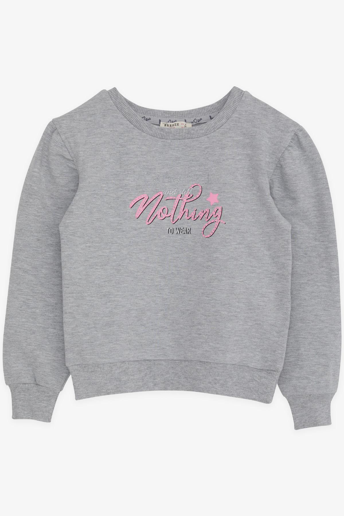 Breeze Kız Çocuk Sweatshirt Simli Yazı Baskılı Gri Melanj (8-14 Yaş)