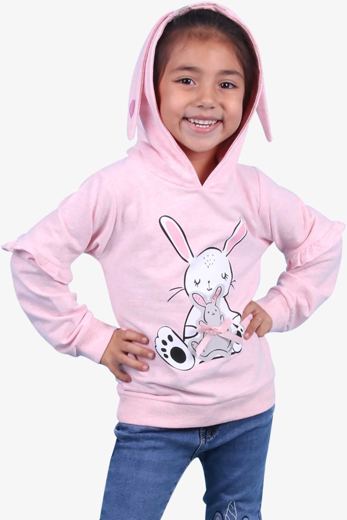 Breeze Kız Çocuk Sweatshirt Tavşan Baskılı Somon Melanj (1.5-5 Yaş)
