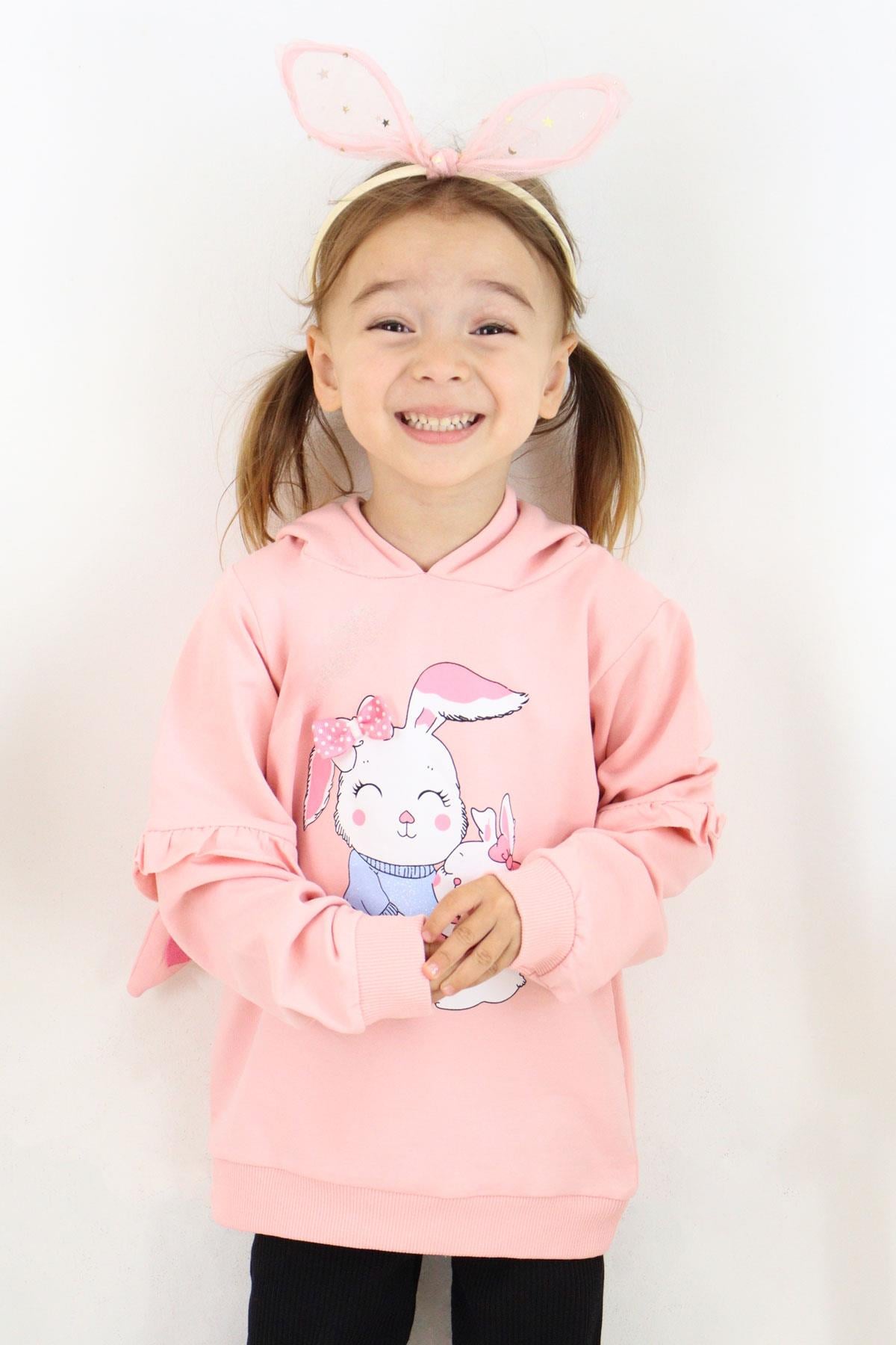 Breeze Kız Çocuk Sweatshirt Tavşancık Baskılı Pembe (1.5-5 Yaş)