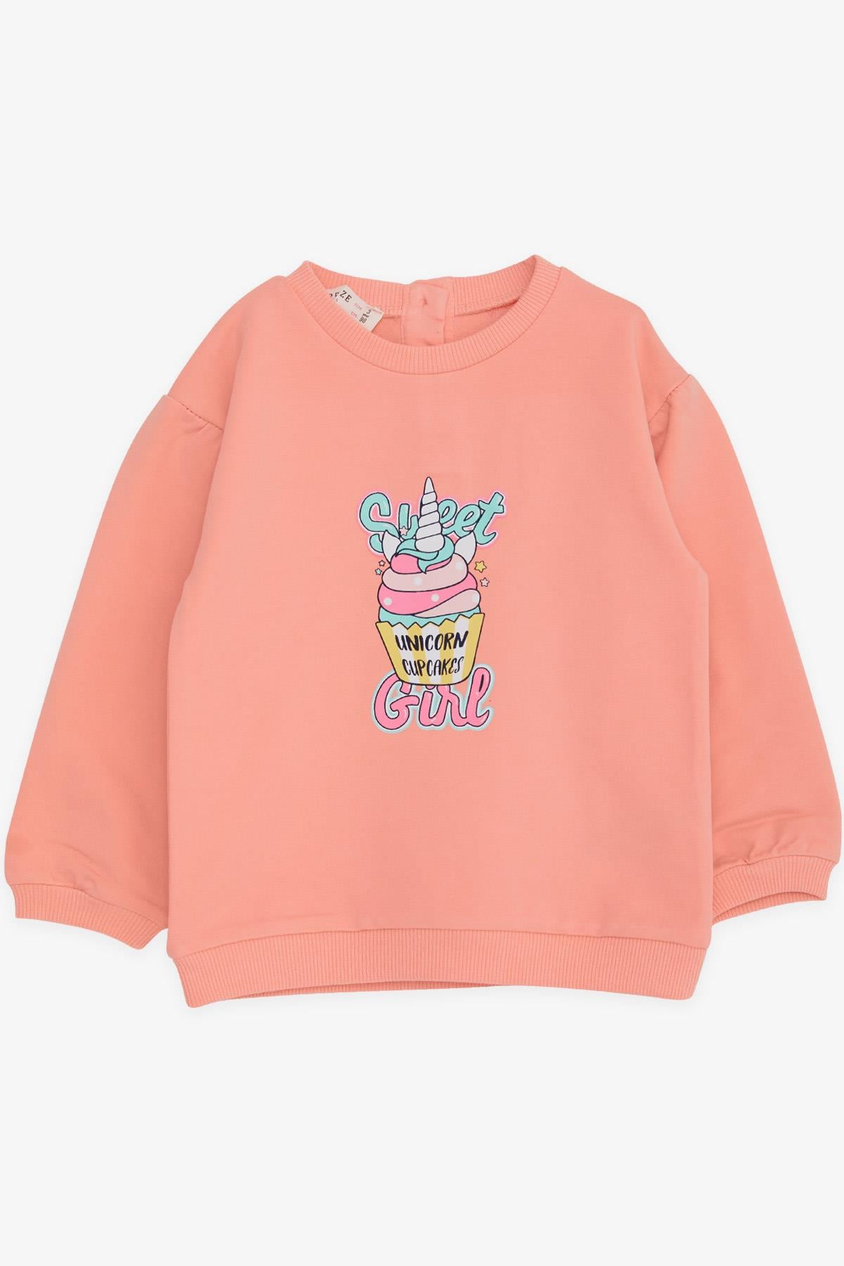 Breeze Kız Çocuk Sweatshirt Unıcorn Baskılı Somon (9 Ay-3 Yaş)