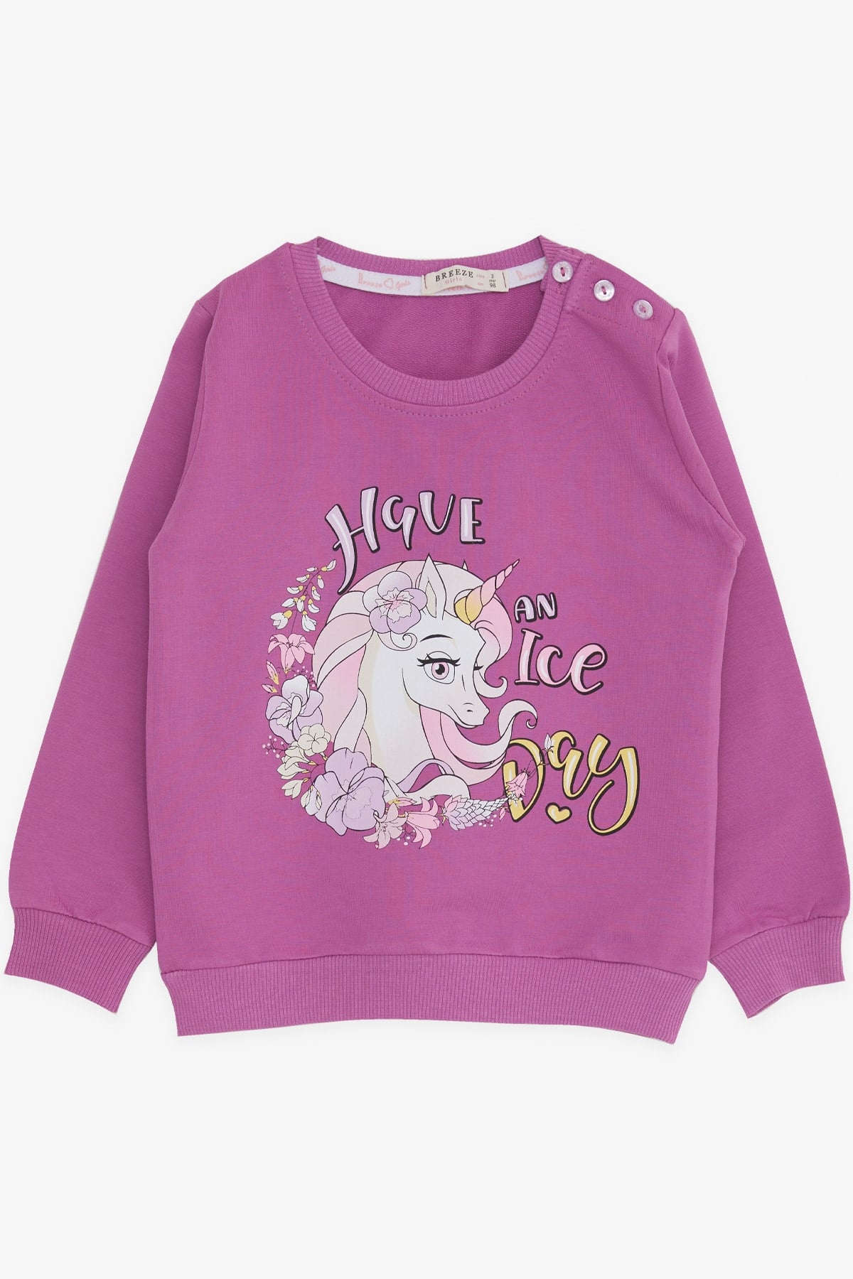 Breeze Kız Çocuk Sweatshirt Unicorn Baskılı Eflatun (2-6 Yaş)