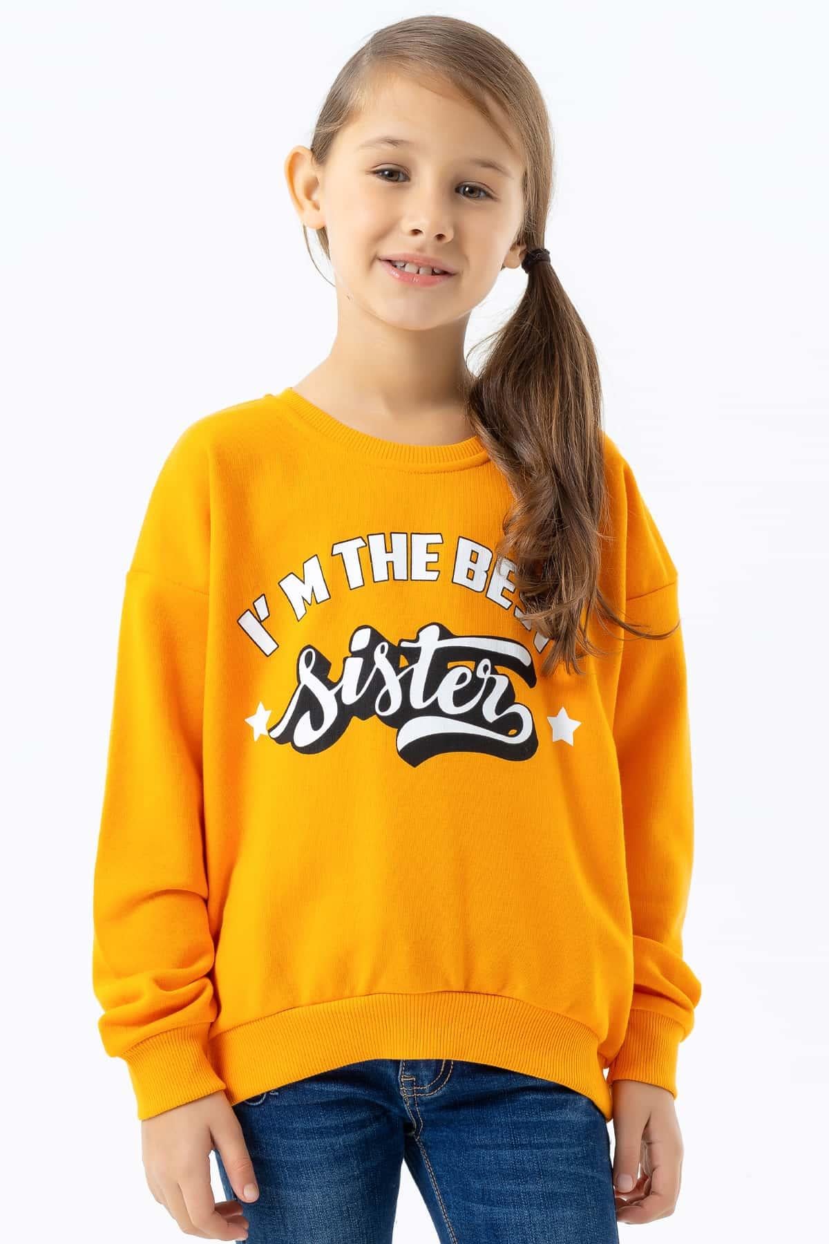 Breeze Kız Çocuk Sweatshirt Yazı Baskılı Turuncu (9-14 Yaş)