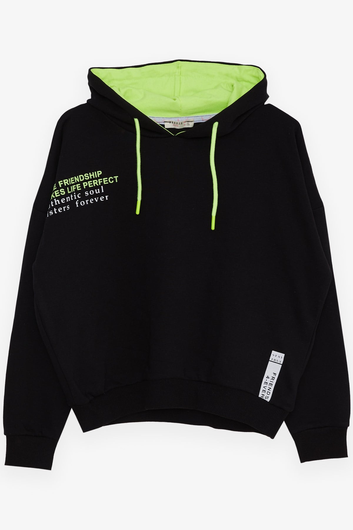 Breeze Kız Çocuk Sweatshirt Yazı Baskılı Siyah (9-12 Yaş)