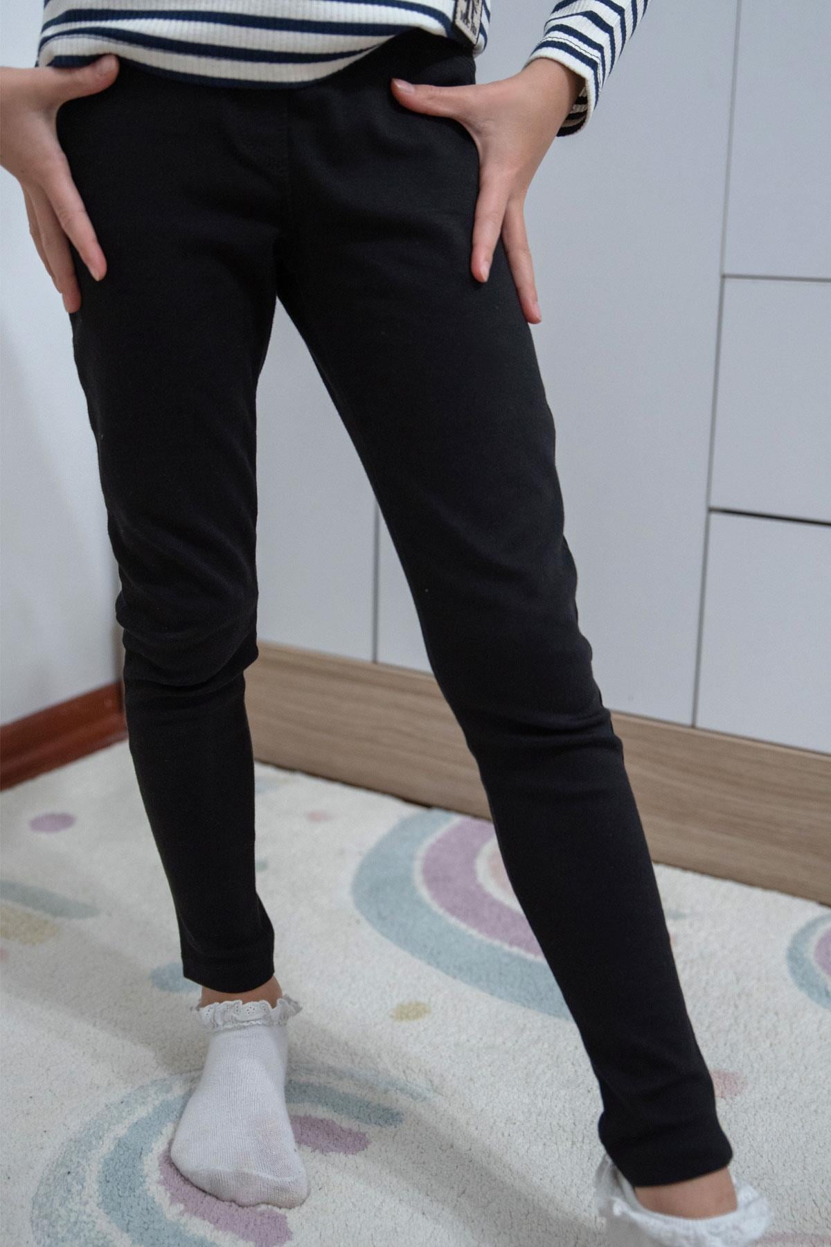 Breeze Kız Çocuk Tayt Basic Arkası Cepli Siyah (8-14 Yaş)