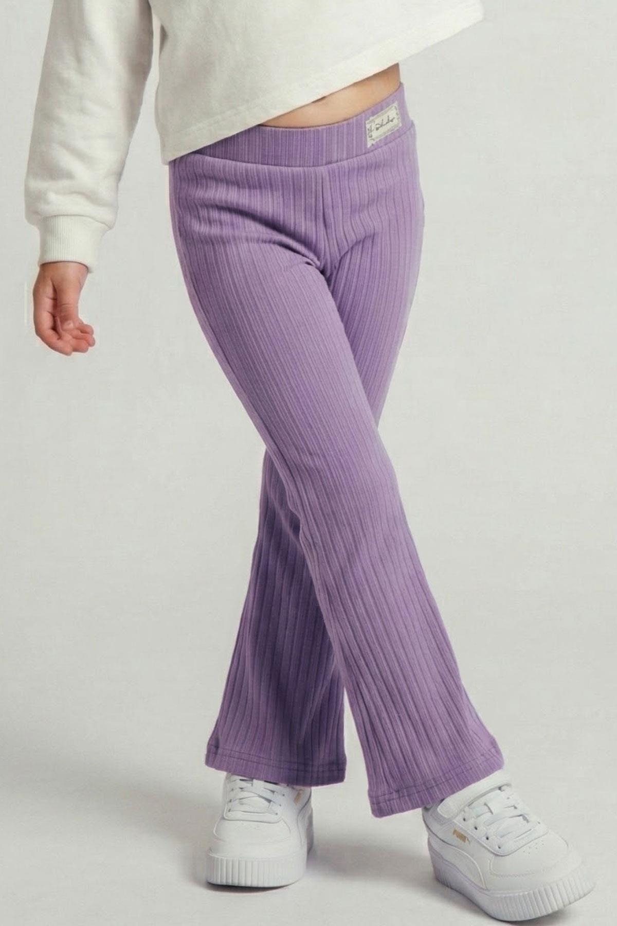 Breeze Kız Çocuk Tayt Bel Kısmı Arma Aksesuar Detaylı Lila (3-7 Yaş)