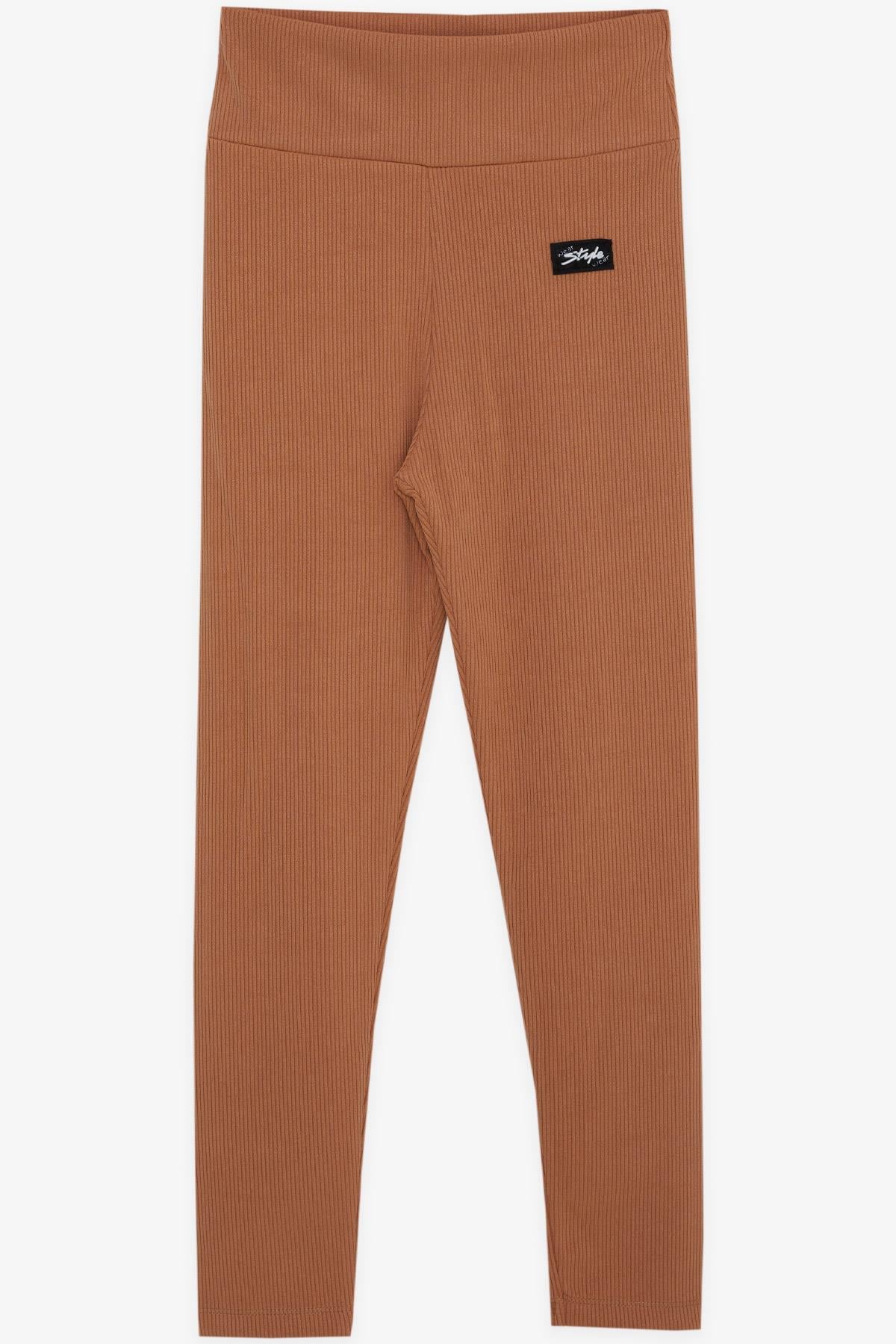 Breeze Kız Çocuk Tayt Fitilli Armalı Açık Kahverengi (8-14 Yaş)