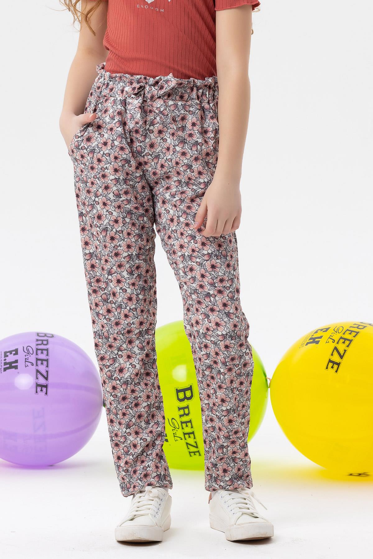 Breeze Kız Çocuk Tayt Pantolon Fiyonklu Çiçekli Ekru (1.5-5 Yaş)