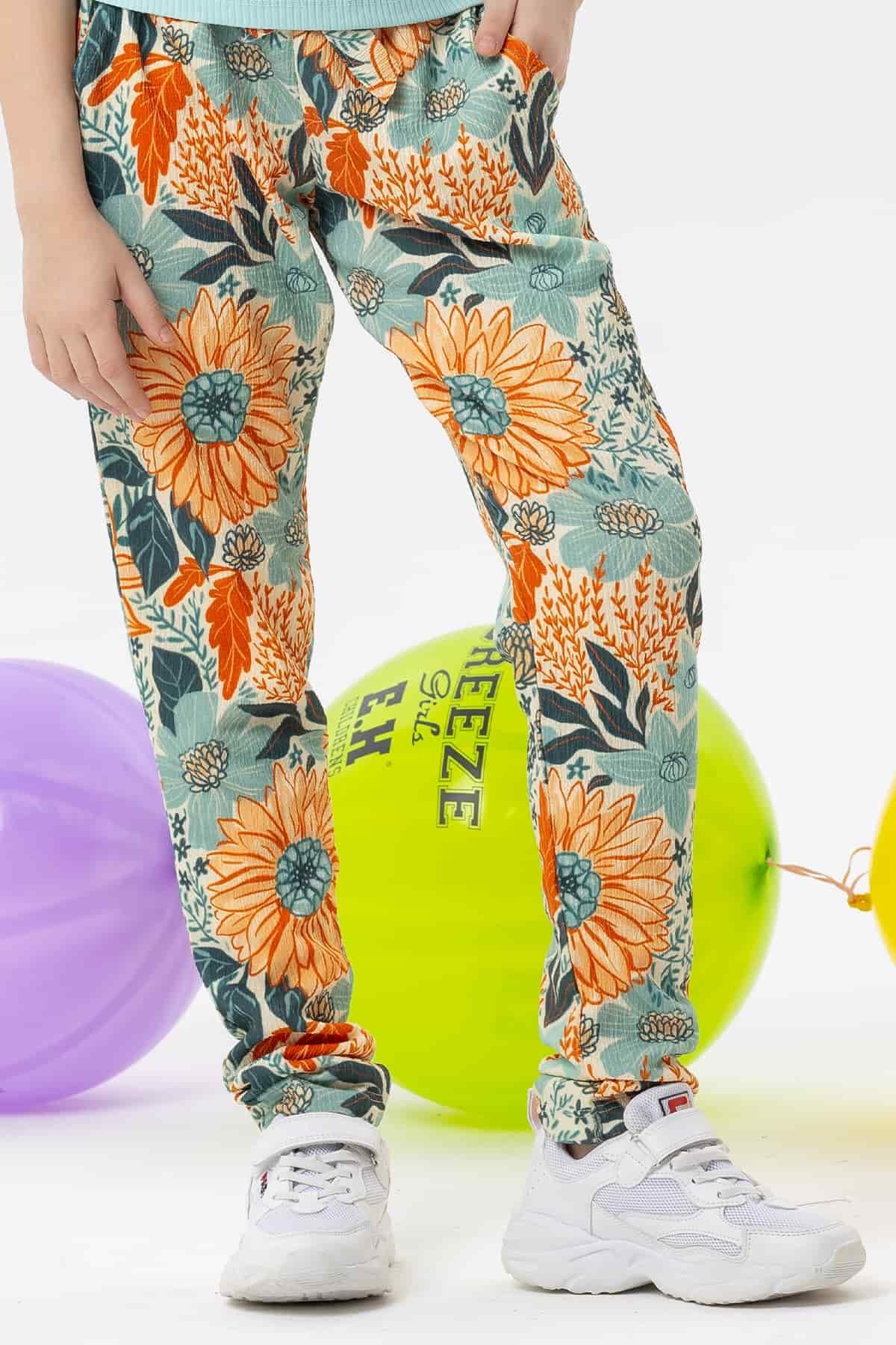 Breeze Kız Çocuk Tayt Pantolon Fiyonklu Çiçekli Karışık Renk (6-12 Yaş)