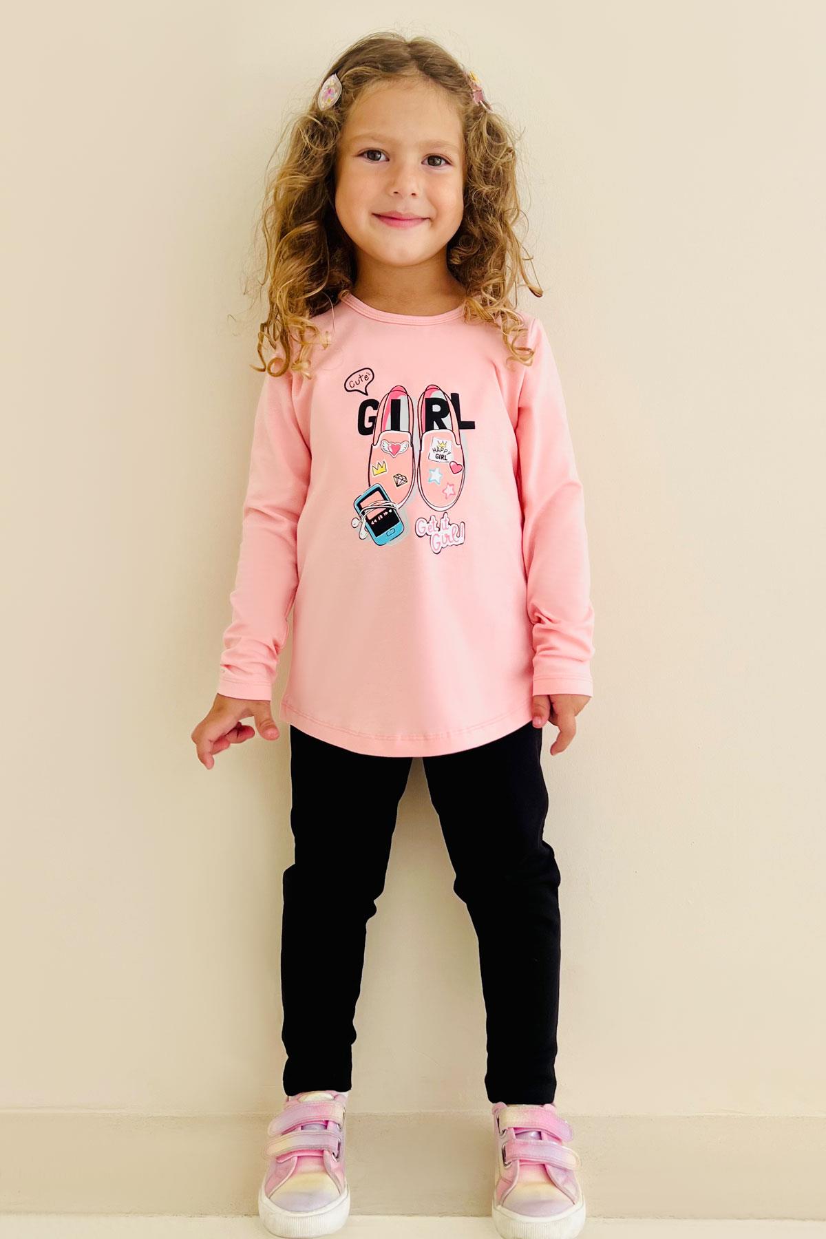 Breeze Kız Çocuk Taytlı Takım Ayakkabı Baskılı Pembe (4-9 Yaş)